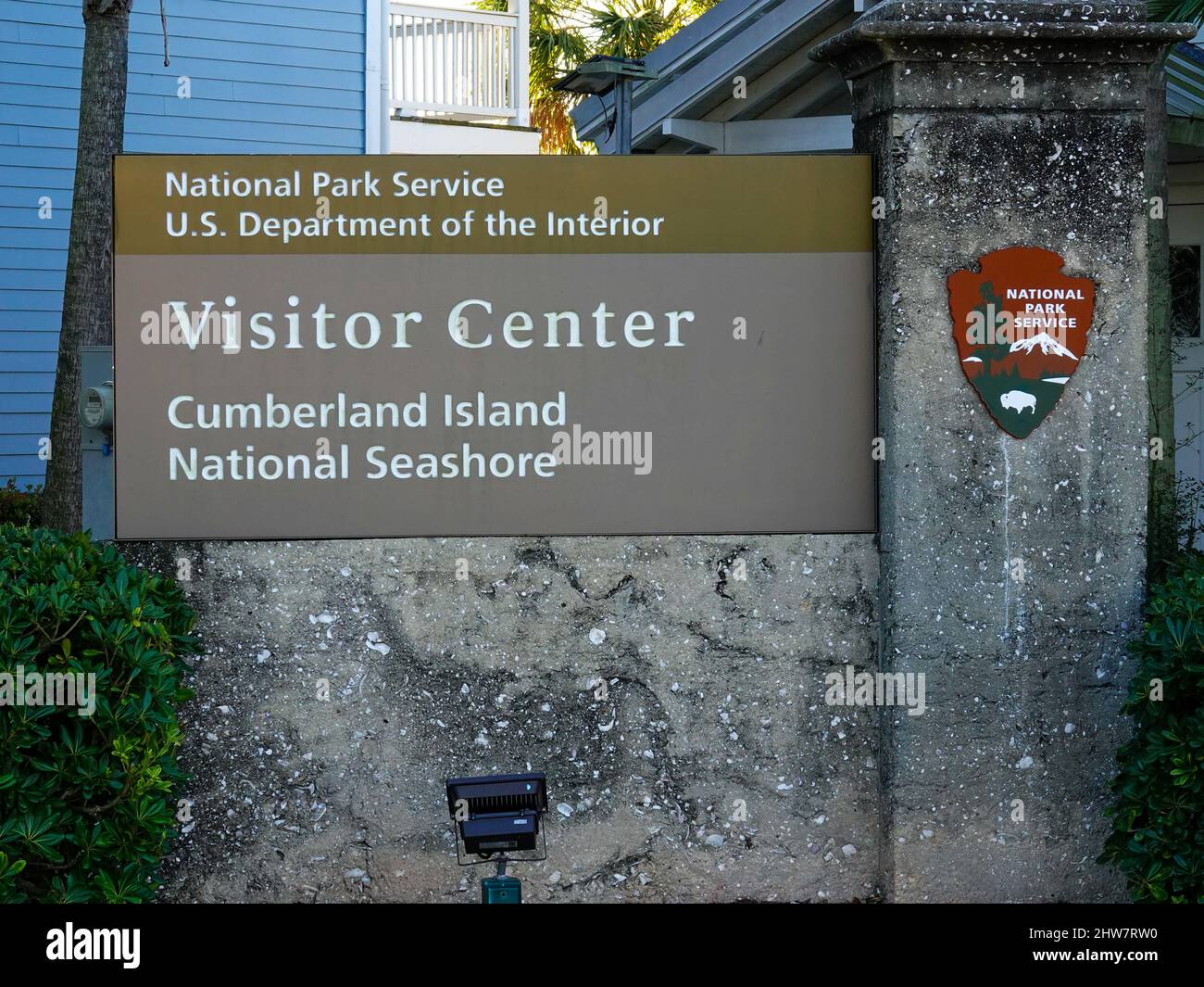 Visitor Center sign, Cumberland Island National Seashore, St. Marys, Georgia, USA. Stock Photo