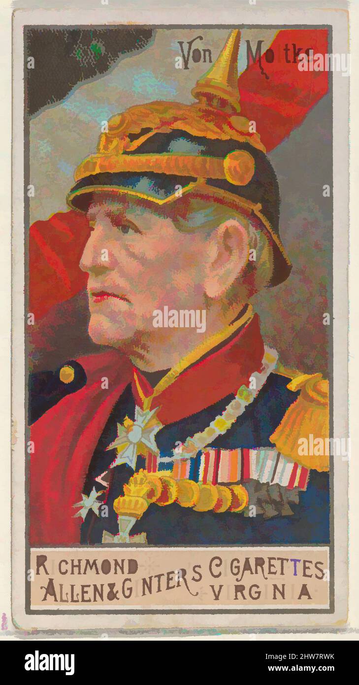 Art inspired by Helmuth Karl Bernhard Graf von Moltke, from the Great Generals series (N15) for Allen & Ginter Cigarettes Brands, 1888, Commercial color lithograph, Sheet: 2 3/4 x 1 1/2 in. (7 x 3.8 cm), Trade cards from the 'Great Generals' series (N15), issued in 1888 in a set of 50, Classic works modernized by Artotop with a splash of modernity. Shapes, color and value, eye-catching visual impact on art. Emotions through freedom of artworks in a contemporary way. A timeless message pursuing a wildly creative new direction. Artists turning to the digital medium and creating the Artotop NFT Stock Photo