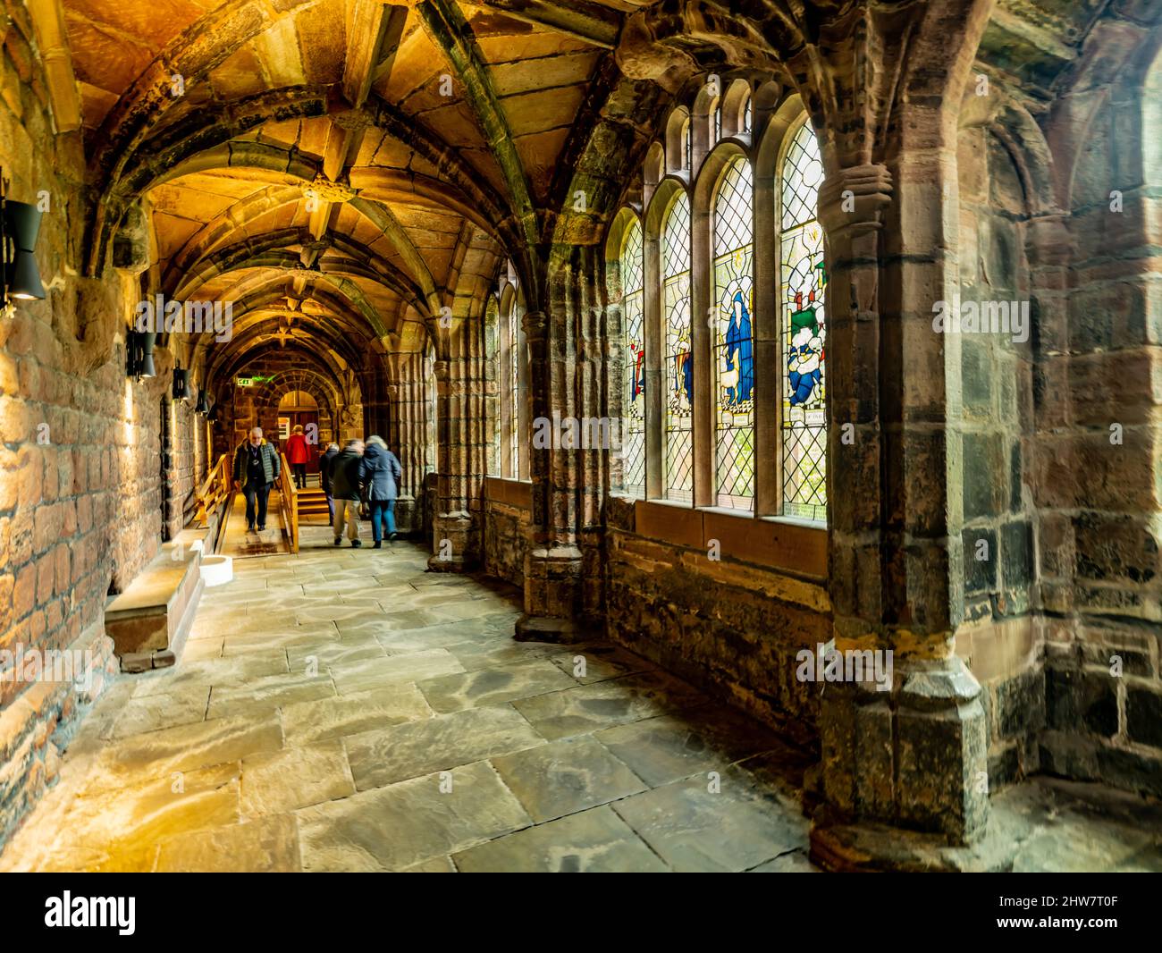 A Cloister within Chester Cathedral, a Church of England cathedral in the Diocese of Chester. Stock Photo