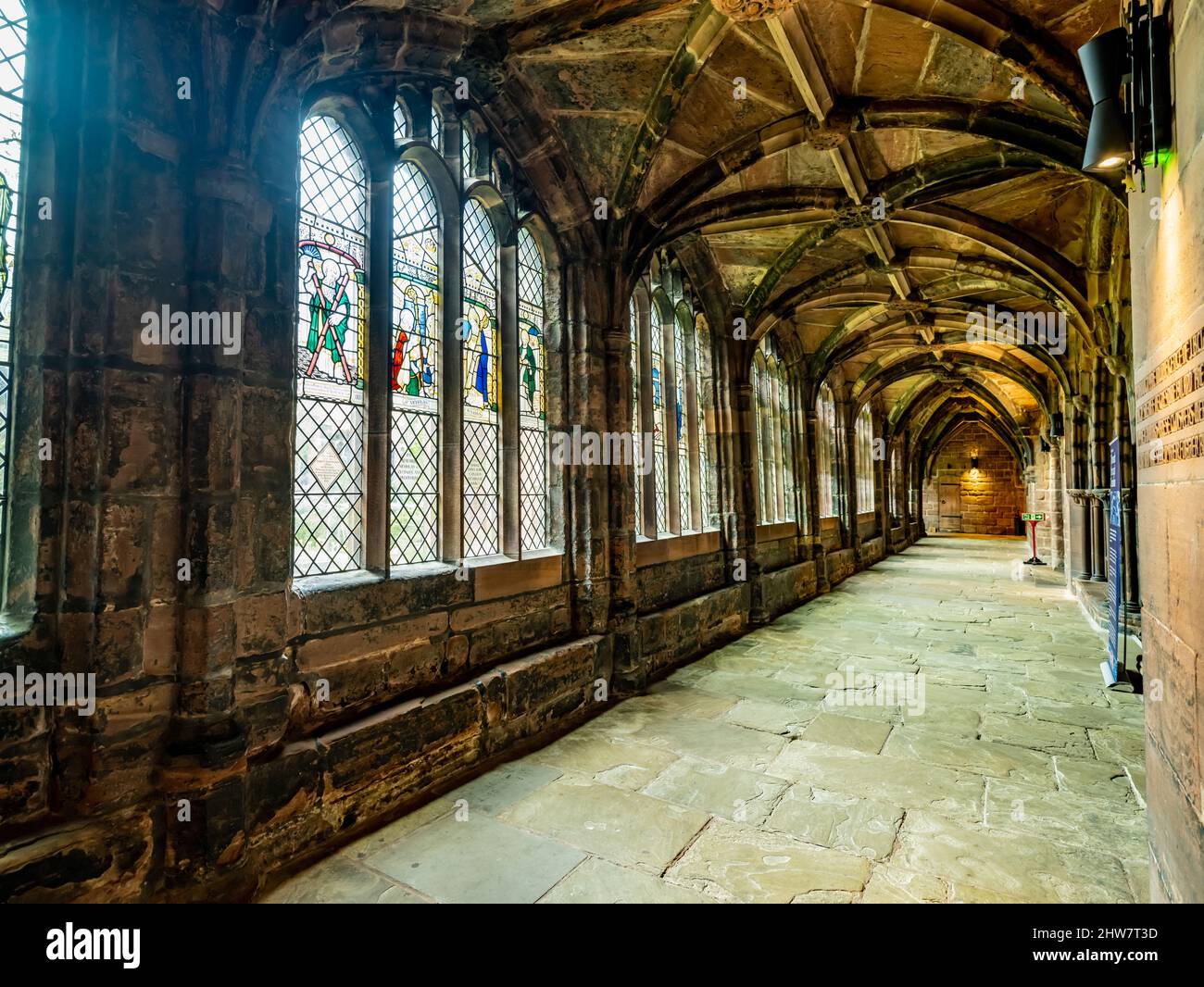 The Cloister within Chester Cathedral. Stock Photo