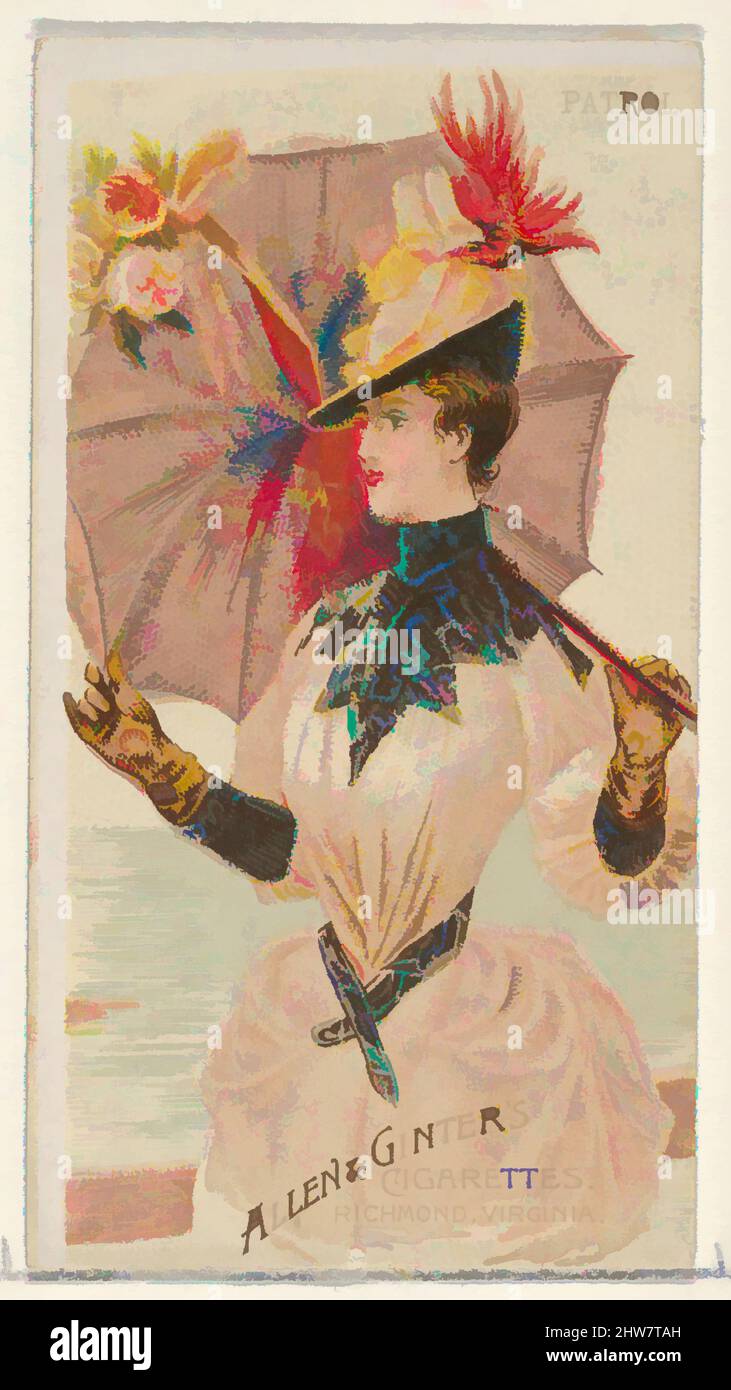 Art inspired by Patrol, from the Parasol Drills series (N18) for Allen & Ginter Cigarettes Brands, 1888, Commercial color lithograph, Sheet: 2 3/4 x 1 1/2 in. (7 x 3.8 cm), Trade cards from the 'Parasol Drill' series (N18), issued in 1888 in a set of 50 cards to promote Allen & Ginter, Classic works modernized by Artotop with a splash of modernity. Shapes, color and value, eye-catching visual impact on art. Emotions through freedom of artworks in a contemporary way. A timeless message pursuing a wildly creative new direction. Artists turning to the digital medium and creating the Artotop NFT Stock Photo