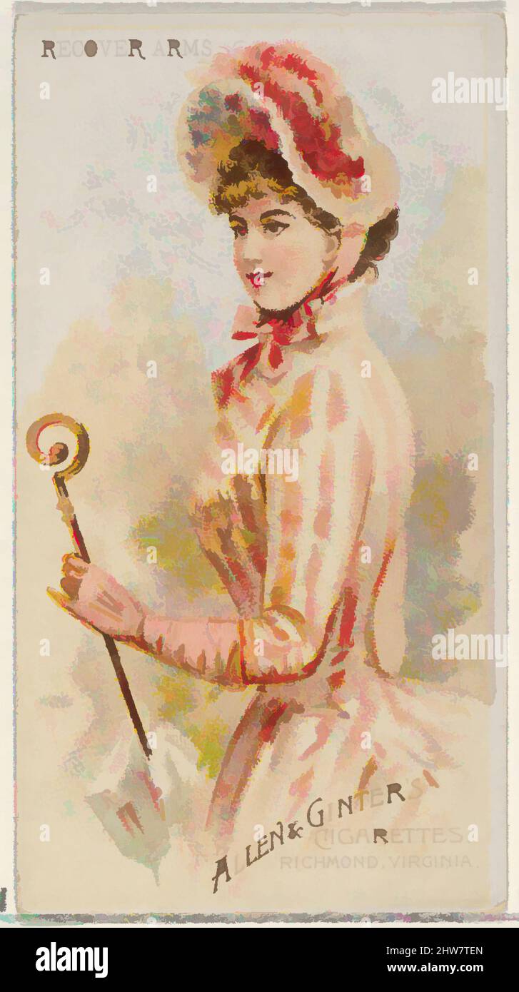 Art inspired by Recover Arms, from the Parasol Drills series (N18) for Allen & Ginter Cigarettes Brands, 1888, Commercial color lithograph, Sheet: 2 3/4 x 1 1/2 in. (7 x 3.8 cm), Trade cards from the 'Parasol Drill' series (N18), issued in 1888 in a set of 50 cards to promote Allen, Classic works modernized by Artotop with a splash of modernity. Shapes, color and value, eye-catching visual impact on art. Emotions through freedom of artworks in a contemporary way. A timeless message pursuing a wildly creative new direction. Artists turning to the digital medium and creating the Artotop NFT Stock Photo