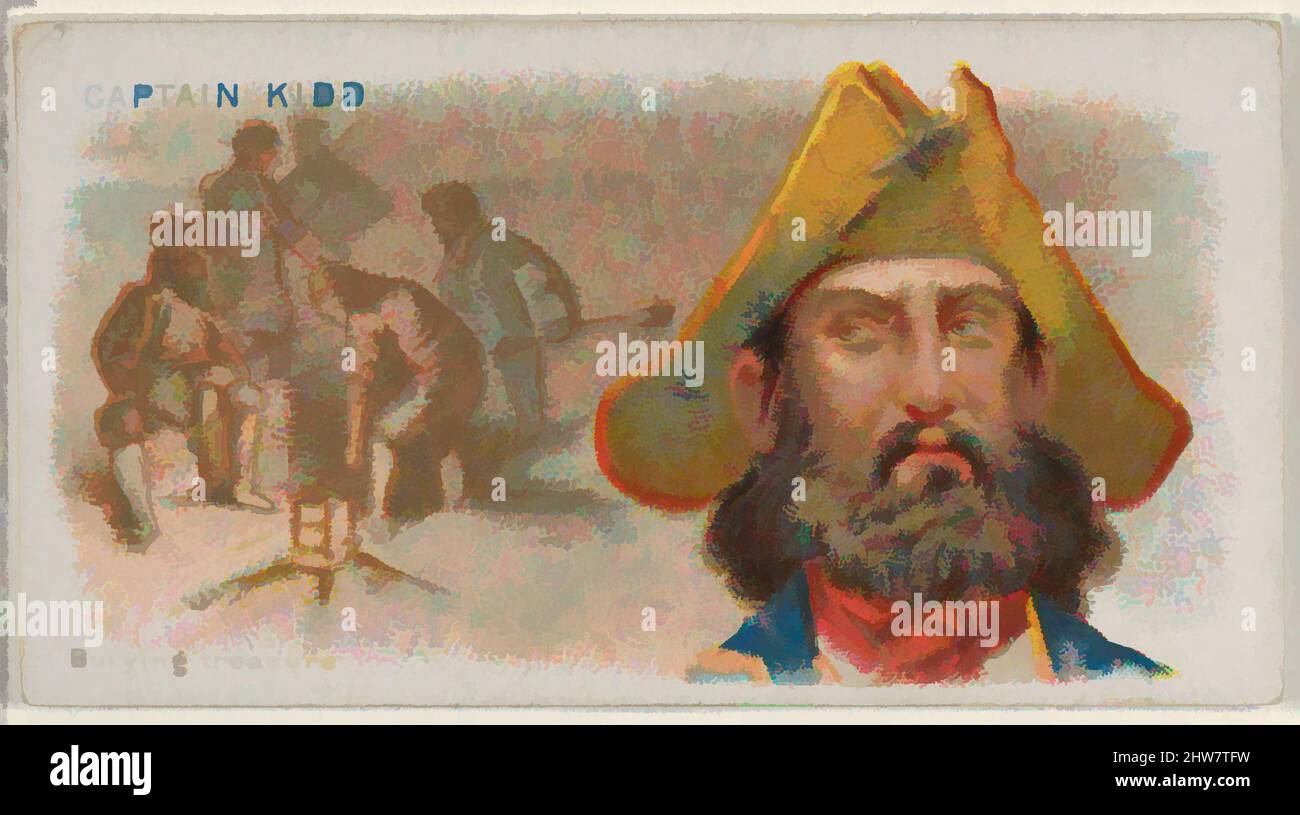 Art inspired by Captain Kidd, Burying Treasure, from the Pirates of the Spanish Main series (N19) for Allen & Ginter Cigarettes, ca. 1888, Commercial color lithograph, Sheet: 1 1/2 x 2 3/4 in. (3.8 x 7 cm), Trade cards from the 'Pirates of the Spanish Main' series (N19), issued ca, Classic works modernized by Artotop with a splash of modernity. Shapes, color and value, eye-catching visual impact on art. Emotions through freedom of artworks in a contemporary way. A timeless message pursuing a wildly creative new direction. Artists turning to the digital medium and creating the Artotop NFT Stock Photo