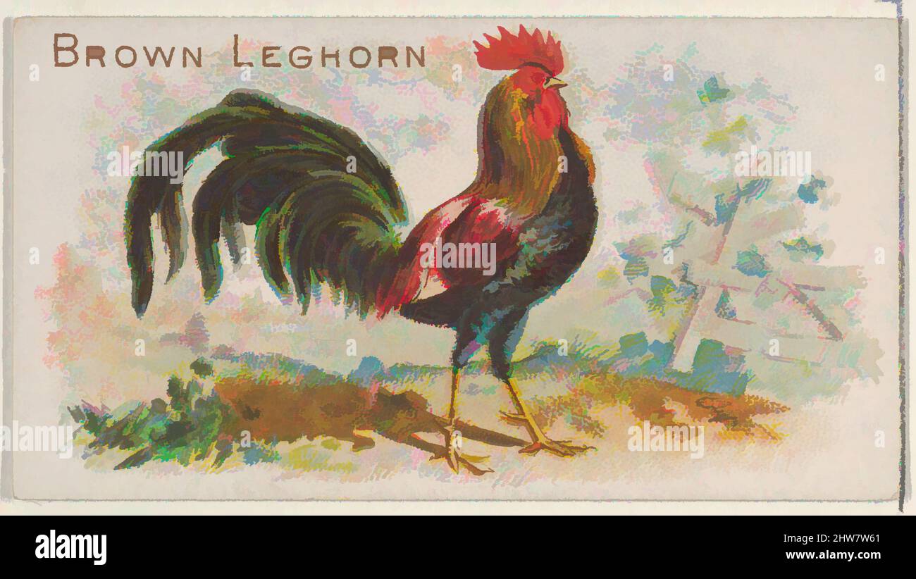 Art inspired by Brown Leghorn, from the Prize and Game Chickens series (N20) for Allen & Ginter Cigarettes, 1891, Commercial color lithograph, Sheet: 1 1/2 x 2 3/4 in. (3.8 x 7 cm), Trade cards from the 'Prize and Game Chickens' series (N20), issued in 1891 in a set of 50 cards to, Classic works modernized by Artotop with a splash of modernity. Shapes, color and value, eye-catching visual impact on art. Emotions through freedom of artworks in a contemporary way. A timeless message pursuing a wildly creative new direction. Artists turning to the digital medium and creating the Artotop NFT Stock Photo