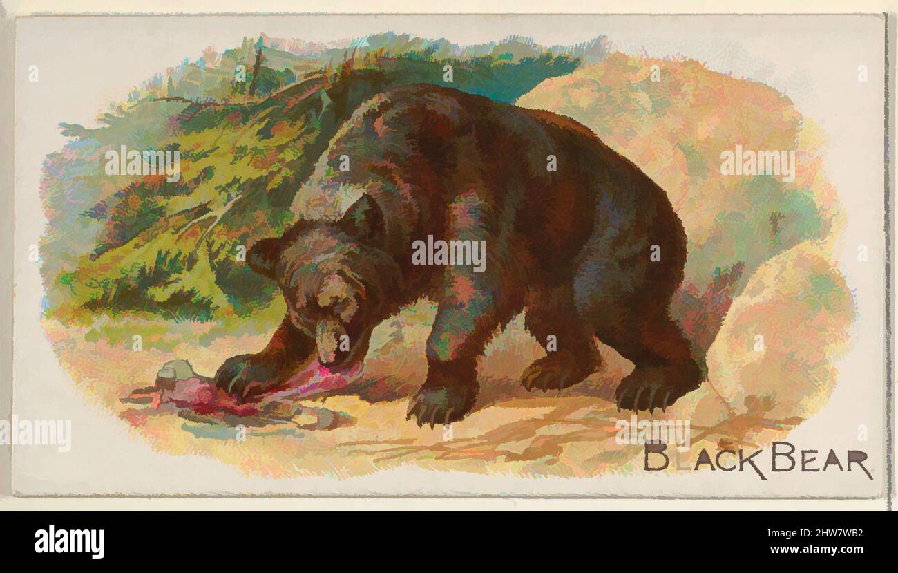Art inspired by Black Bear, from the Quadrupeds series (N21) for Allen & Ginter Cigarettes, 1890, Commercial color lithograph, Sheet: 1 1/2 x 2 3/4 in. (3.8 x 7 cm), Trade cards from the 'Quadrupeds' series (N21), issued in 1890 in a set of 50 cards to promote Allen & Ginter brand, Classic works modernized by Artotop with a splash of modernity. Shapes, color and value, eye-catching visual impact on art. Emotions through freedom of artworks in a contemporary way. A timeless message pursuing a wildly creative new direction. Artists turning to the digital medium and creating the Artotop NFT Stock Photo