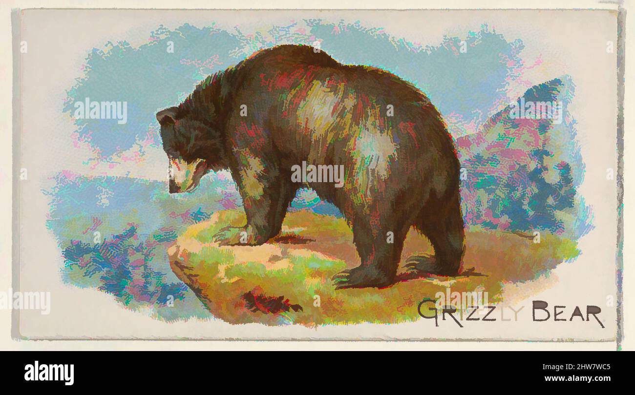 Art inspired by Grizzly Bear, from the Quadrupeds series (N21) for Allen & Ginter Cigarettes, 1890, Commercial color lithograph, Sheet: 1 1/2 x 2 3/4 in. (3.8 x 7 cm), Trade cards from the 'Quadrupeds' series (N21), issued in 1890 in a set of 50 cards to promote Allen & Ginter brand, Classic works modernized by Artotop with a splash of modernity. Shapes, color and value, eye-catching visual impact on art. Emotions through freedom of artworks in a contemporary way. A timeless message pursuing a wildly creative new direction. Artists turning to the digital medium and creating the Artotop NFT Stock Photo