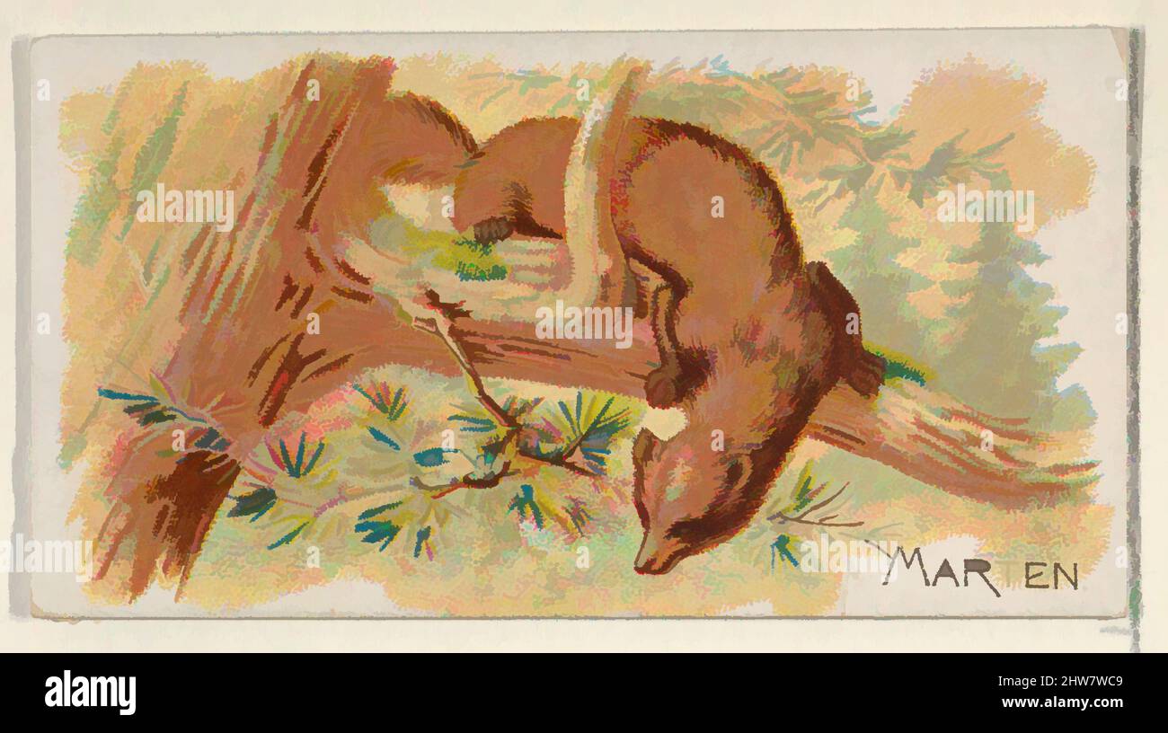 Art inspired by Marten, from the Quadrupeds series (N21) for Allen & Ginter Cigarettes, 1890, Commercial color lithograph, Sheet: 1 1/2 x 2 3/4 in. (3.8 x 7 cm), Trade cards from the 'Quadrupeds' series (N21), issued in 1890 in a set of 50 cards to promote Allen & Ginter brand, Classic works modernized by Artotop with a splash of modernity. Shapes, color and value, eye-catching visual impact on art. Emotions through freedom of artworks in a contemporary way. A timeless message pursuing a wildly creative new direction. Artists turning to the digital medium and creating the Artotop NFT Stock Photo