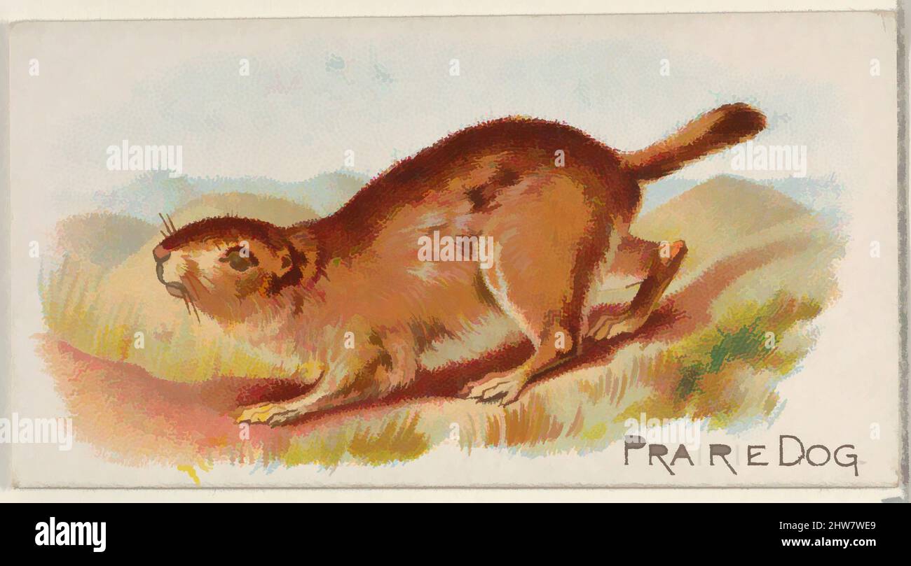 Art inspired by Prairie Dog, from the Quadrupeds series (N21) for Allen & Ginter Cigarettes, 1890, Commercial color lithograph, Sheet: 1 1/2 x 2 3/4 in. (3.8 x 7 cm), Trade cards from the 'Quadrupeds' series (N21), issued in 1890 in a set of 50 cards to promote Allen & Ginter brand, Classic works modernized by Artotop with a splash of modernity. Shapes, color and value, eye-catching visual impact on art. Emotions through freedom of artworks in a contemporary way. A timeless message pursuing a wildly creative new direction. Artists turning to the digital medium and creating the Artotop NFT Stock Photo
