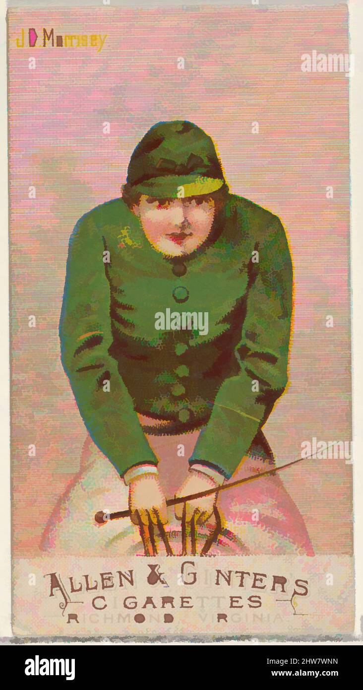 Art inspired by J.D. Morrisey, from the Racing Colors of the World series (N22b) for Allen & Ginter Cigarettes, 1888, Commercial color lithograph, Sheet: 2 3/4 x 1 1/2 in. (7 x 3.8 cm), Trade cards from the 'Racing Colors of the World' series (N22b), issued in 1888 in a set of 50 cards, Classic works modernized by Artotop with a splash of modernity. Shapes, color and value, eye-catching visual impact on art. Emotions through freedom of artworks in a contemporary way. A timeless message pursuing a wildly creative new direction. Artists turning to the digital medium and creating the Artotop NFT Stock Photo