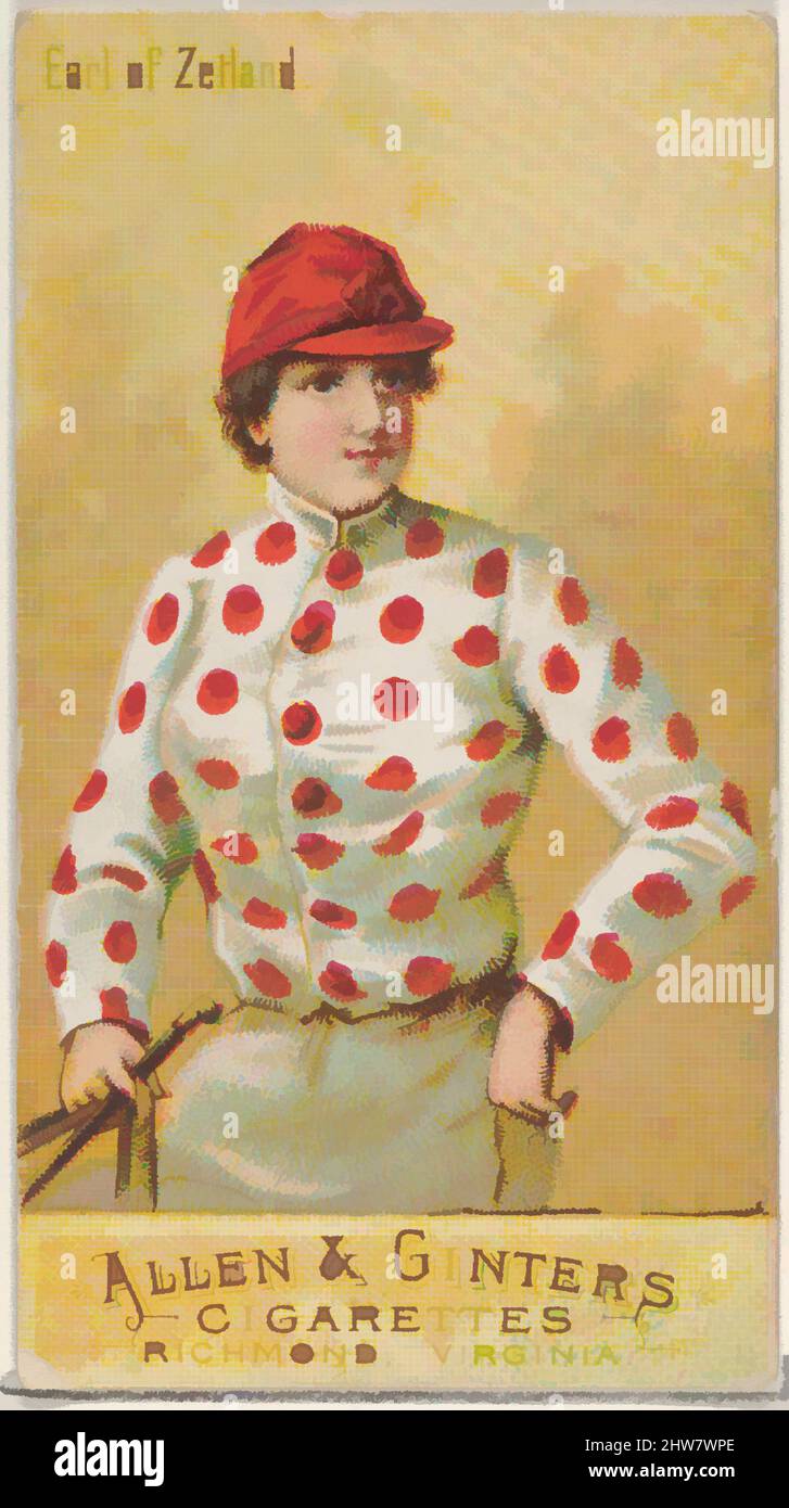 Art inspired by Earl of Zetland, from the Racing Colors of the World series (N22b) for Allen & Ginter Cigarettes, 1888, Commercial color lithograph, Sheet: 2 3/4 x 1 1/2 in. (7 x 3.8 cm), Trade cards from the 'Racing Colors of the World' series (N22b), issued in 1888 in a set of 50, Classic works modernized by Artotop with a splash of modernity. Shapes, color and value, eye-catching visual impact on art. Emotions through freedom of artworks in a contemporary way. A timeless message pursuing a wildly creative new direction. Artists turning to the digital medium and creating the Artotop NFT Stock Photo