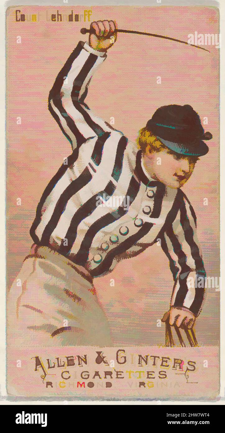 Art inspired by Count Lehndorff, from the Racing Colors of the World series (N22b) for Allen & Ginter Cigarettes, 1888, Commercial color lithograph, Sheet: 2 3/4 x 1 1/2 in. (7 x 3.8 cm), Trade cards from the 'Racing Colors of the World' series (N22b), issued in 1888 in a set of 50, Classic works modernized by Artotop with a splash of modernity. Shapes, color and value, eye-catching visual impact on art. Emotions through freedom of artworks in a contemporary way. A timeless message pursuing a wildly creative new direction. Artists turning to the digital medium and creating the Artotop NFT Stock Photo