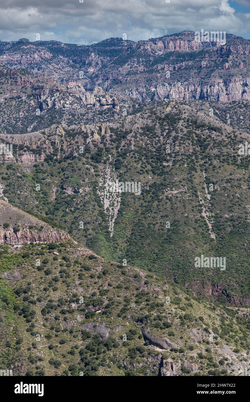 Divisadero, Copper Canyon, Chihuahua, Mexico.  Scenic Landscape View from Aerial Gondola. Stock Photo