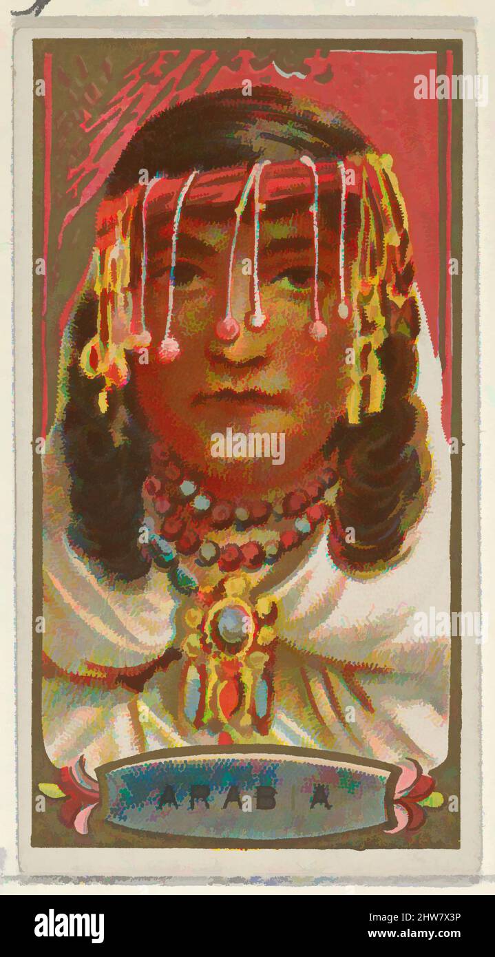 Art inspired by Arabia, from the Types of All Nations series (N24) for Allen & Ginter Cigarettes, 1889, Commercial color lithograph, Sheet: 2 3/4 x 1 1/2 in. (7 x 3.8 cm), Trade cards from the 'Types of All Nations' series (N24), issued in 1889 in a set of 50 cards to promote Allen, Classic works modernized by Artotop with a splash of modernity. Shapes, color and value, eye-catching visual impact on art. Emotions through freedom of artworks in a contemporary way. A timeless message pursuing a wildly creative new direction. Artists turning to the digital medium and creating the Artotop NFT Stock Photo