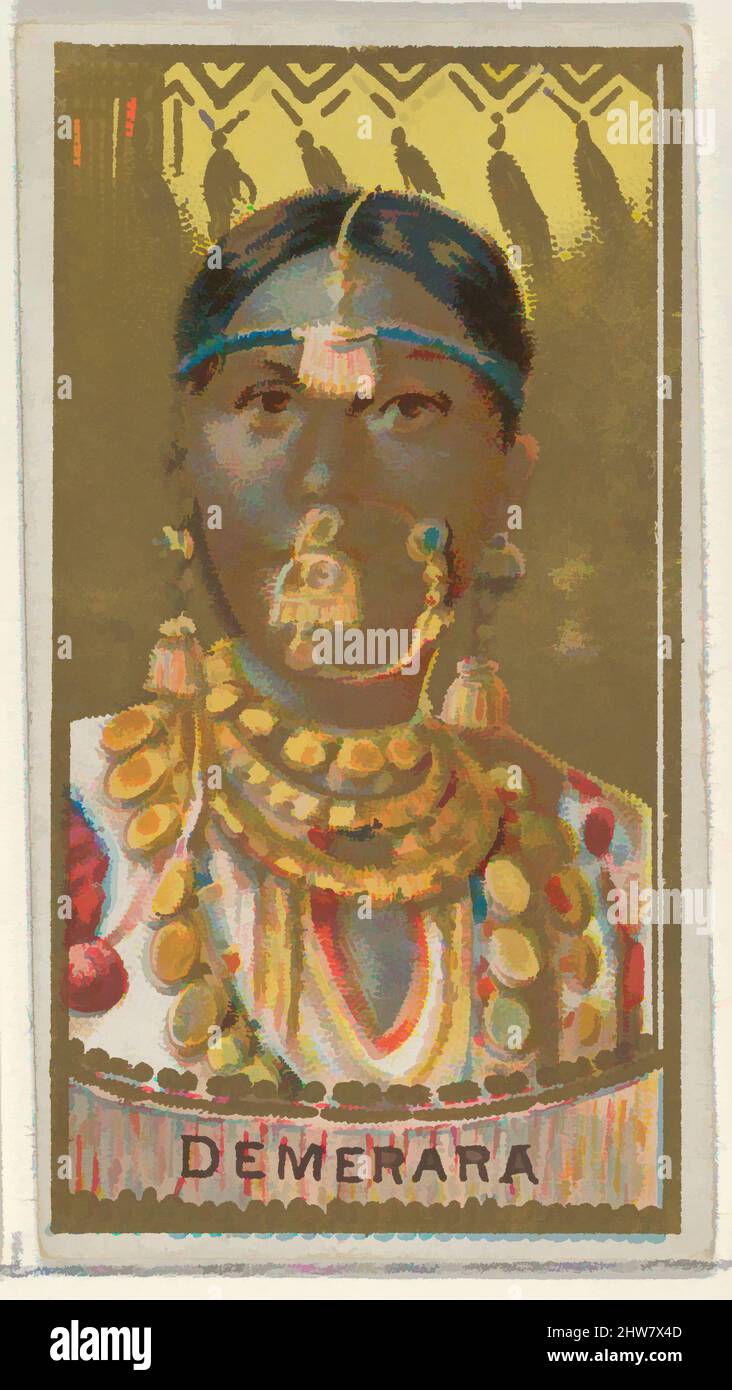 Art inspired by Demerara, from the Types of All Nations series (N24) for Allen & Ginter Cigarettes, 1889, Commercial color lithograph, Sheet: 2 3/4 x 1 1/2 in. (7 x 3.8 cm), Trade cards from the 'Types of All Nations' series (N24), issued in 1889 in a set of 50 cards to promote Allen, Classic works modernized by Artotop with a splash of modernity. Shapes, color and value, eye-catching visual impact on art. Emotions through freedom of artworks in a contemporary way. A timeless message pursuing a wildly creative new direction. Artists turning to the digital medium and creating the Artotop NFT Stock Photo
