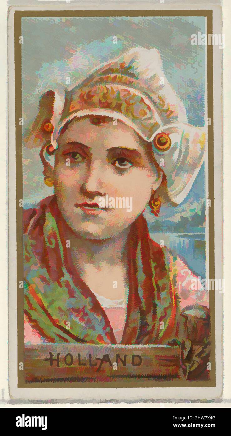 Art inspired by Holland, from the Types of All Nations series (N24) for Allen & Ginter Cigarettes, 1889, Commercial color lithograph, Sheet: 2 3/4 x 1 1/2 in. (7 x 3.8 cm), Trade cards from the 'Types of All Nations' series (N24), issued in 1889 in a set of 50 cards to promote Allen, Classic works modernized by Artotop with a splash of modernity. Shapes, color and value, eye-catching visual impact on art. Emotions through freedom of artworks in a contemporary way. A timeless message pursuing a wildly creative new direction. Artists turning to the digital medium and creating the Artotop NFT Stock Photo