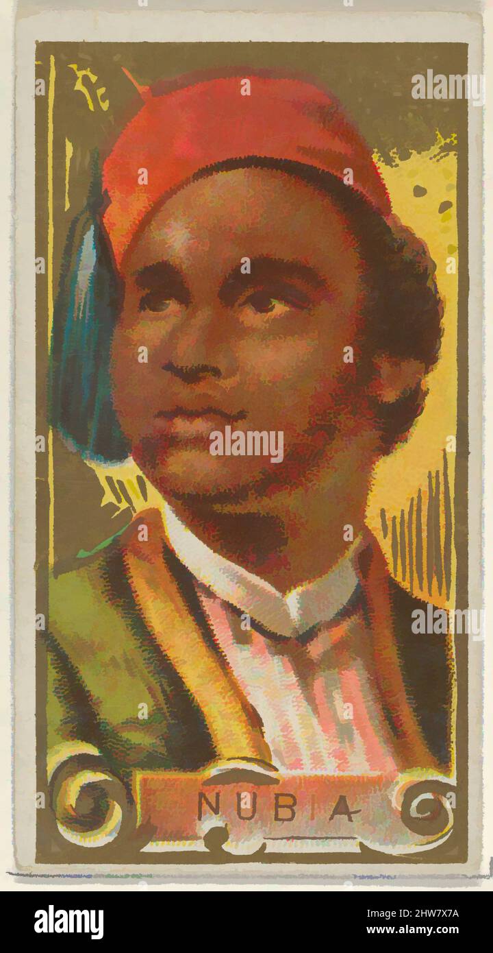 Art inspired by Nubia, from the Types of All Nations series (N24) for Allen & Ginter Cigarettes, 1889, Commercial color lithograph, Sheet: 2 3/4 x 1 1/2 in. (7 x 3.8 cm), Trade cards from the 'Types of All Nations' series (N24), issued in 1889 in a set of 50 cards to promote Allen, Classic works modernized by Artotop with a splash of modernity. Shapes, color and value, eye-catching visual impact on art. Emotions through freedom of artworks in a contemporary way. A timeless message pursuing a wildly creative new direction. Artists turning to the digital medium and creating the Artotop NFT Stock Photo