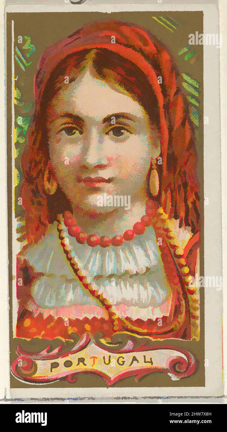 Art inspired by Portugal, from the Types of All Nations series (N24) for Allen & Ginter Cigarettes, 1889, Commercial color lithograph, Sheet: 2 3/4 x 1 1/2 in. (7 x 3.8 cm), Trade cards from the 'Types of All Nations' series (N24), issued in 1889 in a set of 50 cards to promote Allen, Classic works modernized by Artotop with a splash of modernity. Shapes, color and value, eye-catching visual impact on art. Emotions through freedom of artworks in a contemporary way. A timeless message pursuing a wildly creative new direction. Artists turning to the digital medium and creating the Artotop NFT Stock Photo