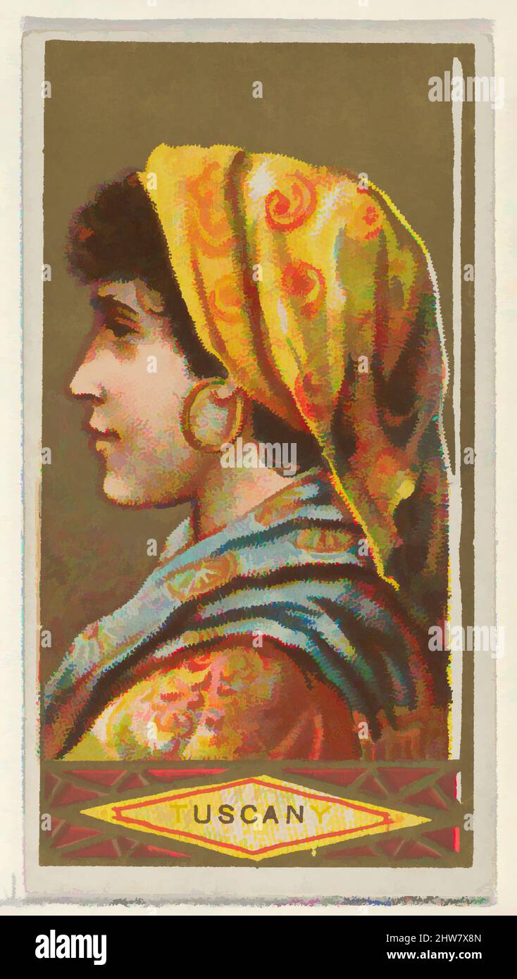 Art inspired by Tuscany, from the Types of All Nations series (N24) for Allen & Ginter Cigarettes, 1889, Commercial color lithograph, Sheet: 2 3/4 x 1 1/2 in. (7 x 3.8 cm), Trade cards from the 'Types of All Nations' series (N24), issued in 1889 in a set of 50 cards to promote Allen, Classic works modernized by Artotop with a splash of modernity. Shapes, color and value, eye-catching visual impact on art. Emotions through freedom of artworks in a contemporary way. A timeless message pursuing a wildly creative new direction. Artists turning to the digital medium and creating the Artotop NFT Stock Photo