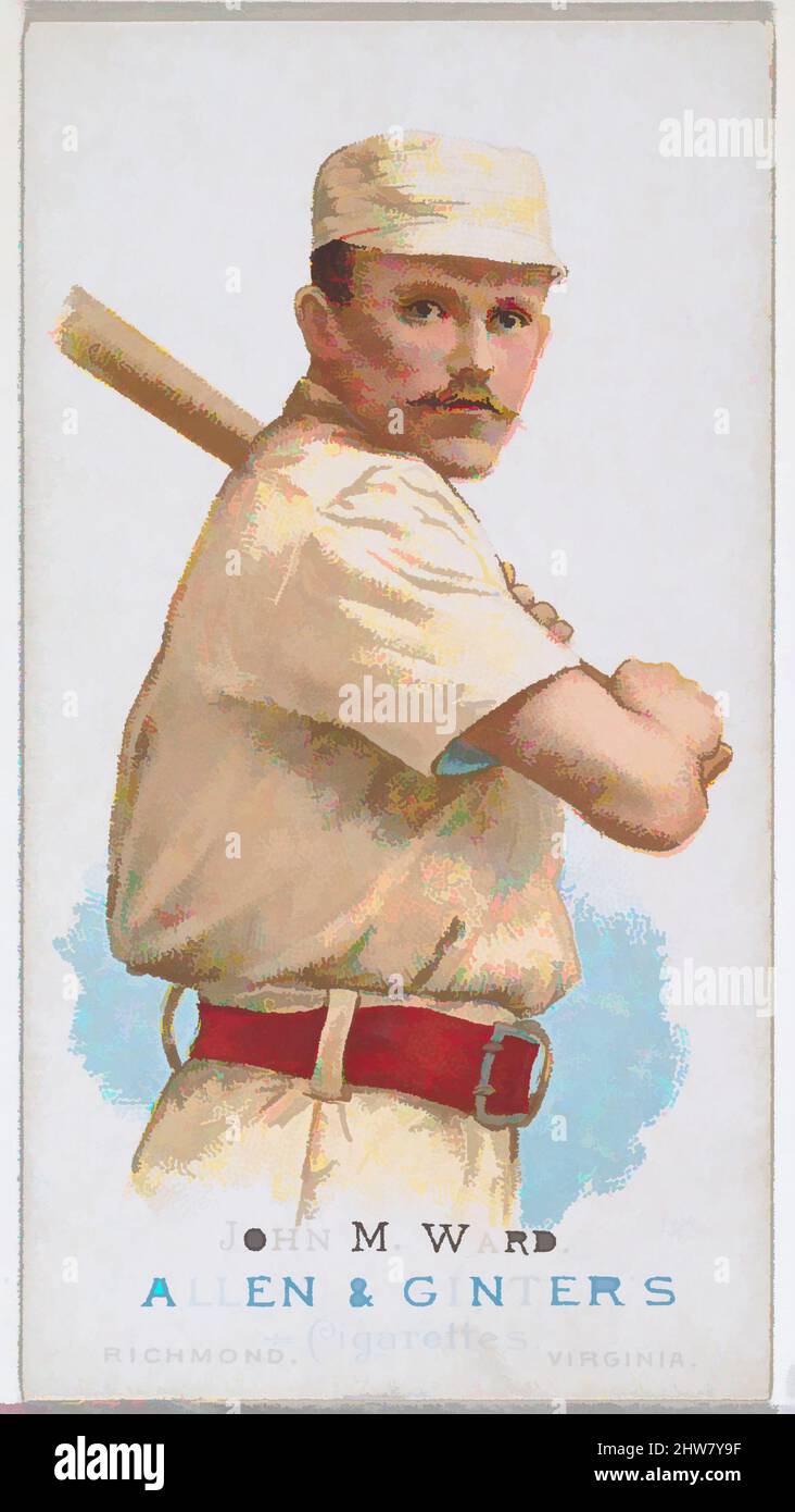 Art inspired by John M. Ward, Baseball Player, from World's Champions, Series 1 (N28) for Allen & Ginter Cigarettes, 1887, Commercial color lithograph, Sheet: 2 3/4 x 1 1/2 in. (7 x 3.8 cm), Trade cards from 'World's Champions,' Series 1 (N28), issued in 1887 in a set of 50 cards to, Classic works modernized by Artotop with a splash of modernity. Shapes, color and value, eye-catching visual impact on art. Emotions through freedom of artworks in a contemporary way. A timeless message pursuing a wildly creative new direction. Artists turning to the digital medium and creating the Artotop NFT Stock Photo