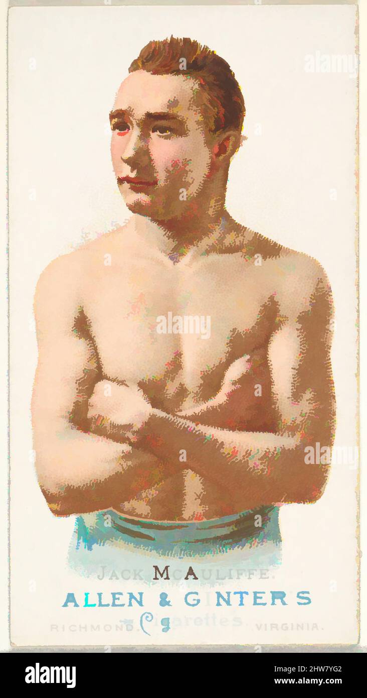 Art inspired by Jack McAuliffe, Pugilist, from World's Champions, Series 1 (N28) for Allen & Ginter Cigarettes, 1887, Commercial color lithograph, Sheet: 2 3/4 x 1 1/2 in. (7 x 3.8 cm), Trade cards from 'World's Champions,' Series 1 (N28), issued in 1887 in a set of 50 cards to promote, Classic works modernized by Artotop with a splash of modernity. Shapes, color and value, eye-catching visual impact on art. Emotions through freedom of artworks in a contemporary way. A timeless message pursuing a wildly creative new direction. Artists turning to the digital medium and creating the Artotop NFT Stock Photo