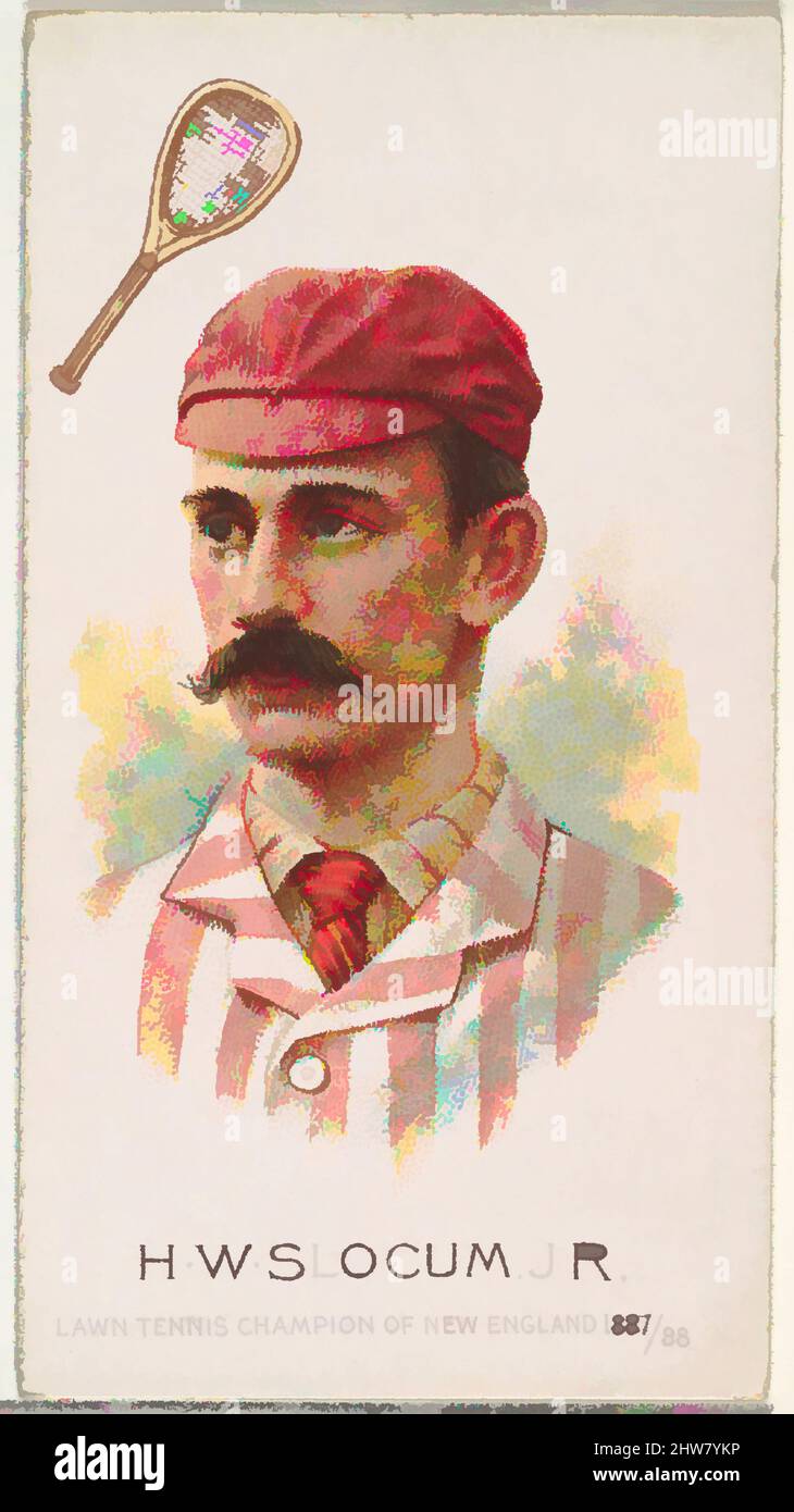 Art inspired by H.W. Slocum, Jr., Lawn Tennis Champion of New England 1887/88, from World's Champions, Series 2 (N29) for Allen & Ginter Cigarettes, 1888, Commercial color lithograph, Sheet: 2 3/4 x 1 1/2 in. (7 x 3.8 cm), Trade cards from 'World's Champions,' Series 2 (N29), issued in, Classic works modernized by Artotop with a splash of modernity. Shapes, color and value, eye-catching visual impact on art. Emotions through freedom of artworks in a contemporary way. A timeless message pursuing a wildly creative new direction. Artists turning to the digital medium and creating the Artotop NFT Stock Photo