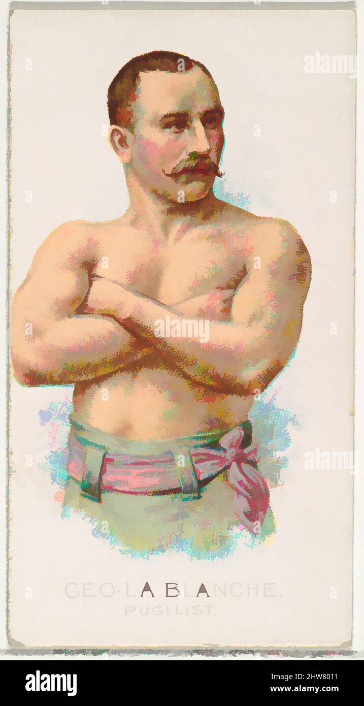 Art inspired by George La Blanche, Pugilist, from World's Champions, Series 2 (N29) for Allen & Ginter Cigarettes, 1888, Commercial color lithograph, Sheet: 2 3/4 x 1 1/2 in. (7 x 3.8 cm), Trade cards from 'World's Champions,' Series 2 (N29), issued in 1888 in a set of 50 cards to, Classic works modernized by Artotop with a splash of modernity. Shapes, color and value, eye-catching visual impact on art. Emotions through freedom of artworks in a contemporary way. A timeless message pursuing a wildly creative new direction. Artists turning to the digital medium and creating the Artotop NFT Stock Photo
