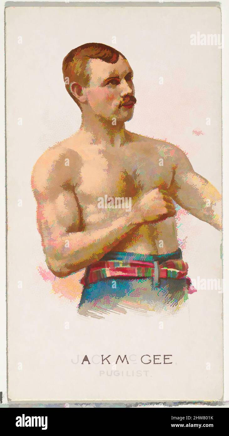 Art inspired by Jack McGee, Pugilist, from World's Champions, Series 2 (N29) for Allen & Ginter Cigarettes, 1888, Commercial color lithograph, Sheet: 2 3/4 x 1 1/2 in. (7 x 3.8 cm), Trade cards from 'World's Champions,' Series 2 (N29), issued in 1888 in a set of 50 cards to promote, Classic works modernized by Artotop with a splash of modernity. Shapes, color and value, eye-catching visual impact on art. Emotions through freedom of artworks in a contemporary way. A timeless message pursuing a wildly creative new direction. Artists turning to the digital medium and creating the Artotop NFT Stock Photo