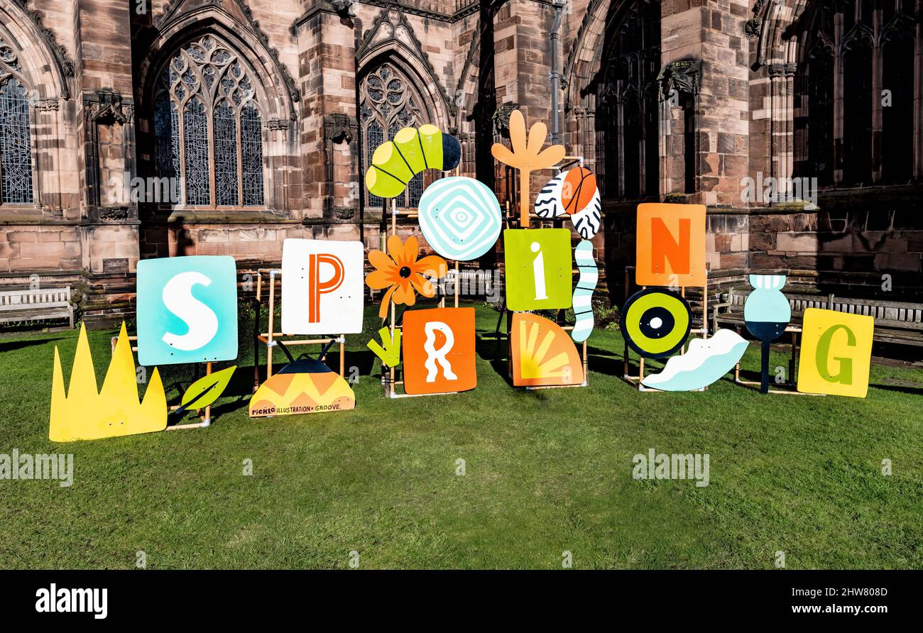 Spring time in Chester, a large Spring sign in the grounds of the ...