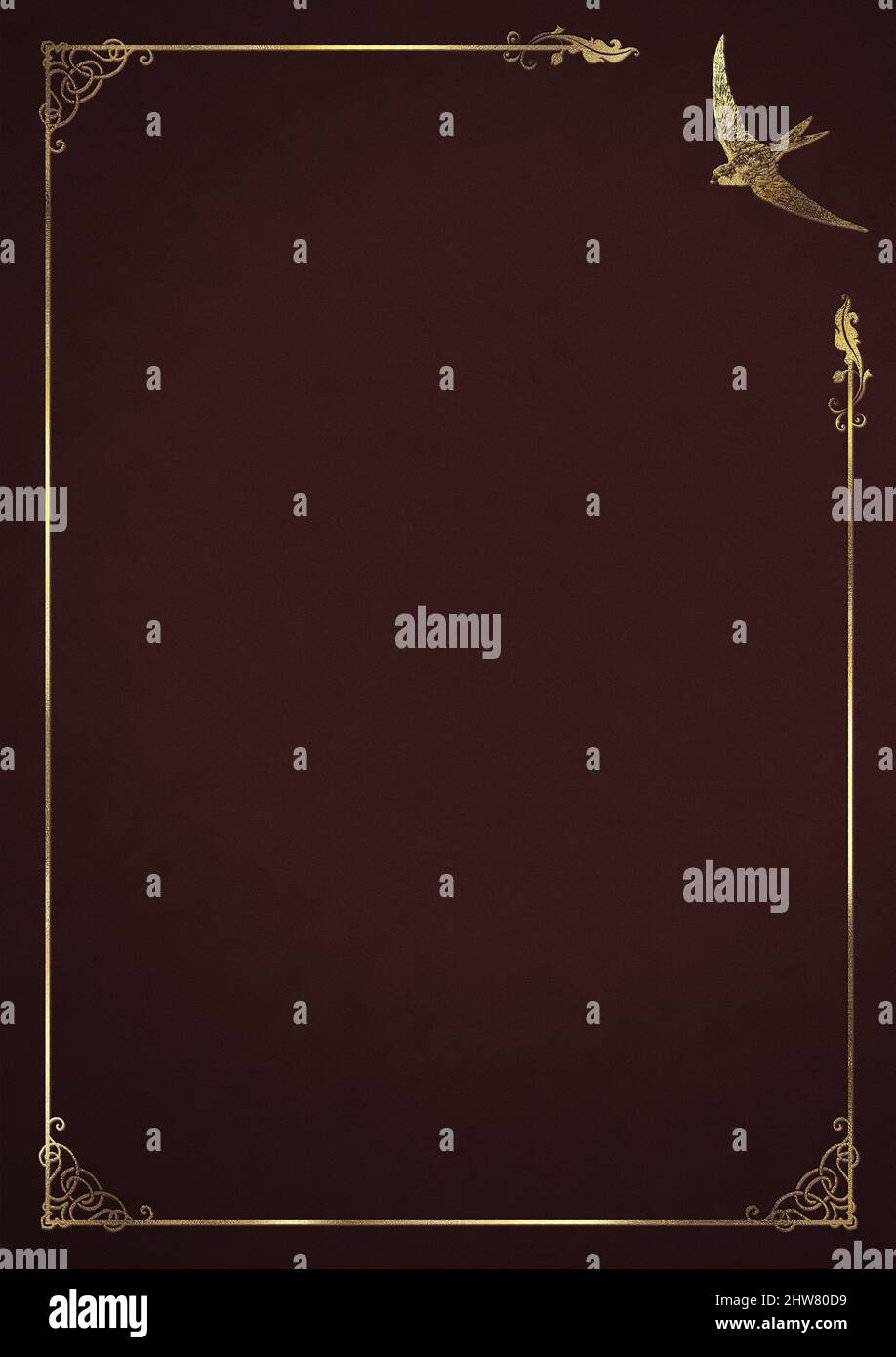 Bordeaux Letterhead with Swallow and Ornaments Embossed Gold Stock