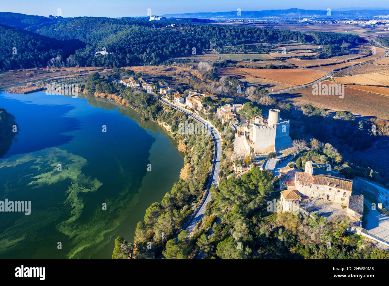 Aerial view of Castellet i La Gornal and the Foix reservoir in