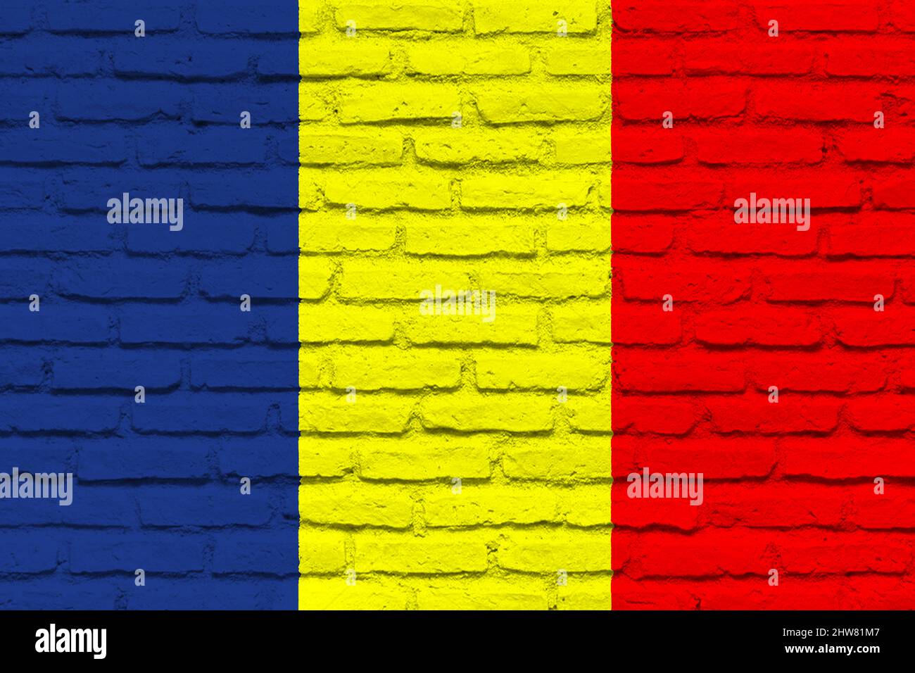 Republic of Moldova flag. Flag with brick wall texture. Isolated national flag of Republic of Moldova. Horizontal design. Illustration. Map. Stock Photo