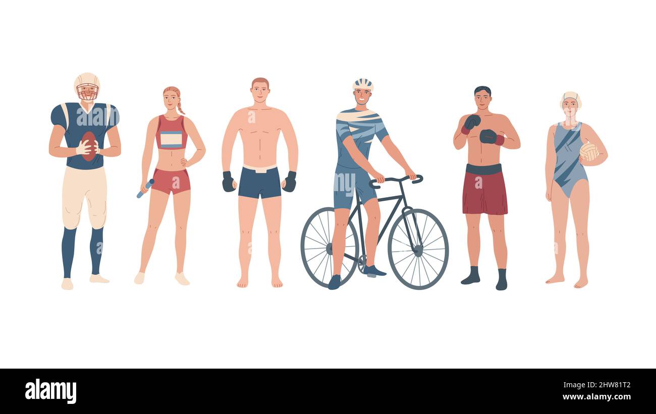 Athletes of different sports. Team players, martial arts and single