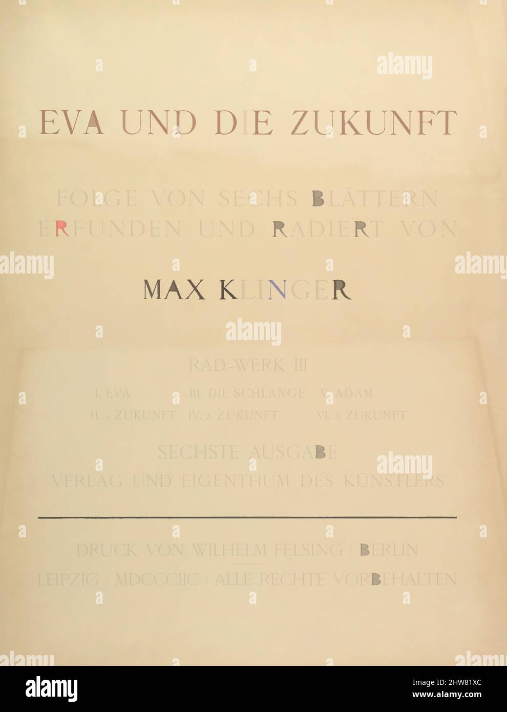 Art inspired by Title Page from Eva und die Zukunft (Rad.-Werk III), 1898, Etching, Sheet: 23 5/8 x 17 5/16 in. (60 x 44 cm), Prints, Max Klinger (German, Leipzig 1857–1920 Großjena, Classic works modernized by Artotop with a splash of modernity. Shapes, color and value, eye-catching visual impact on art. Emotions through freedom of artworks in a contemporary way. A timeless message pursuing a wildly creative new direction. Artists turning to the digital medium and creating the Artotop NFT Stock Photo
