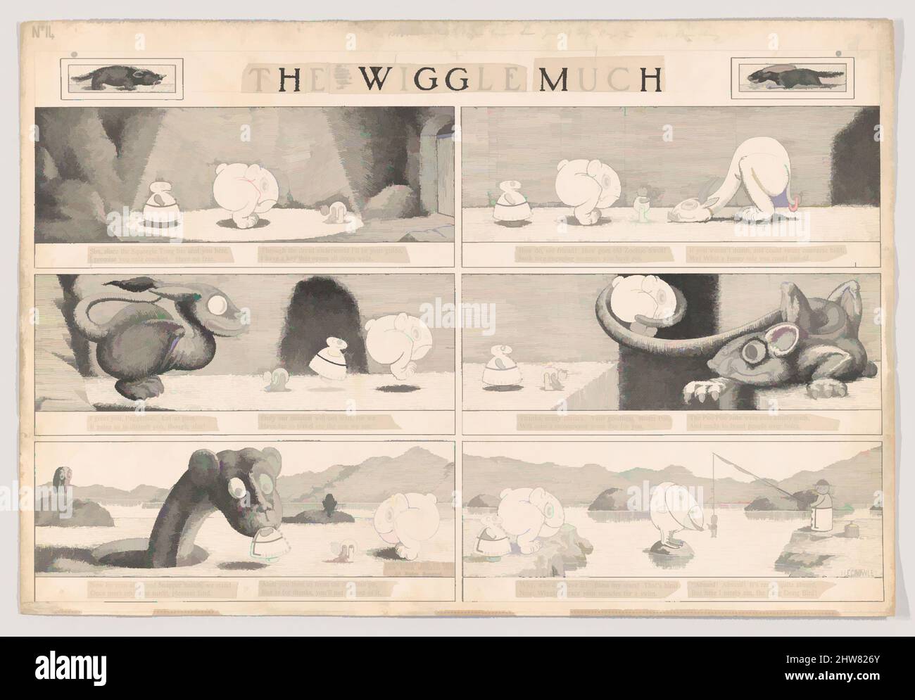 Art inspired by Dummy for 'The Wiggle Much' Comic Strip, Number 14 (published by The New York Herald, June 14, 1910), 1910, Black ink, Sheet: 14 3/4 x 21 5/8 in. (37.4 x 55 cm), Drawings, Herbert E. Crowley (British, London 1873–1939 Zurich, Classic works modernized by Artotop with a splash of modernity. Shapes, color and value, eye-catching visual impact on art. Emotions through freedom of artworks in a contemporary way. A timeless message pursuing a wildly creative new direction. Artists turning to the digital medium and creating the Artotop NFT Stock Photo