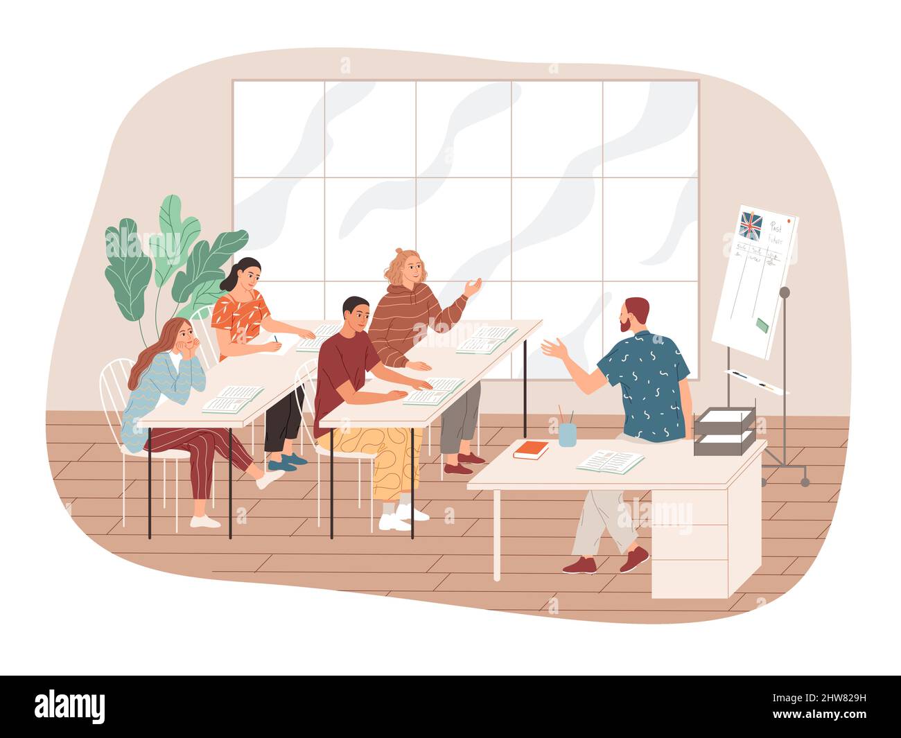 English class. The teacher communicates with the students Stock Vector