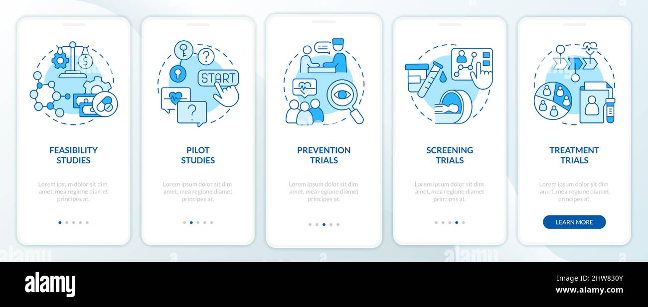 Types of clinical studies blue onboarding mobile app screen Stock ...