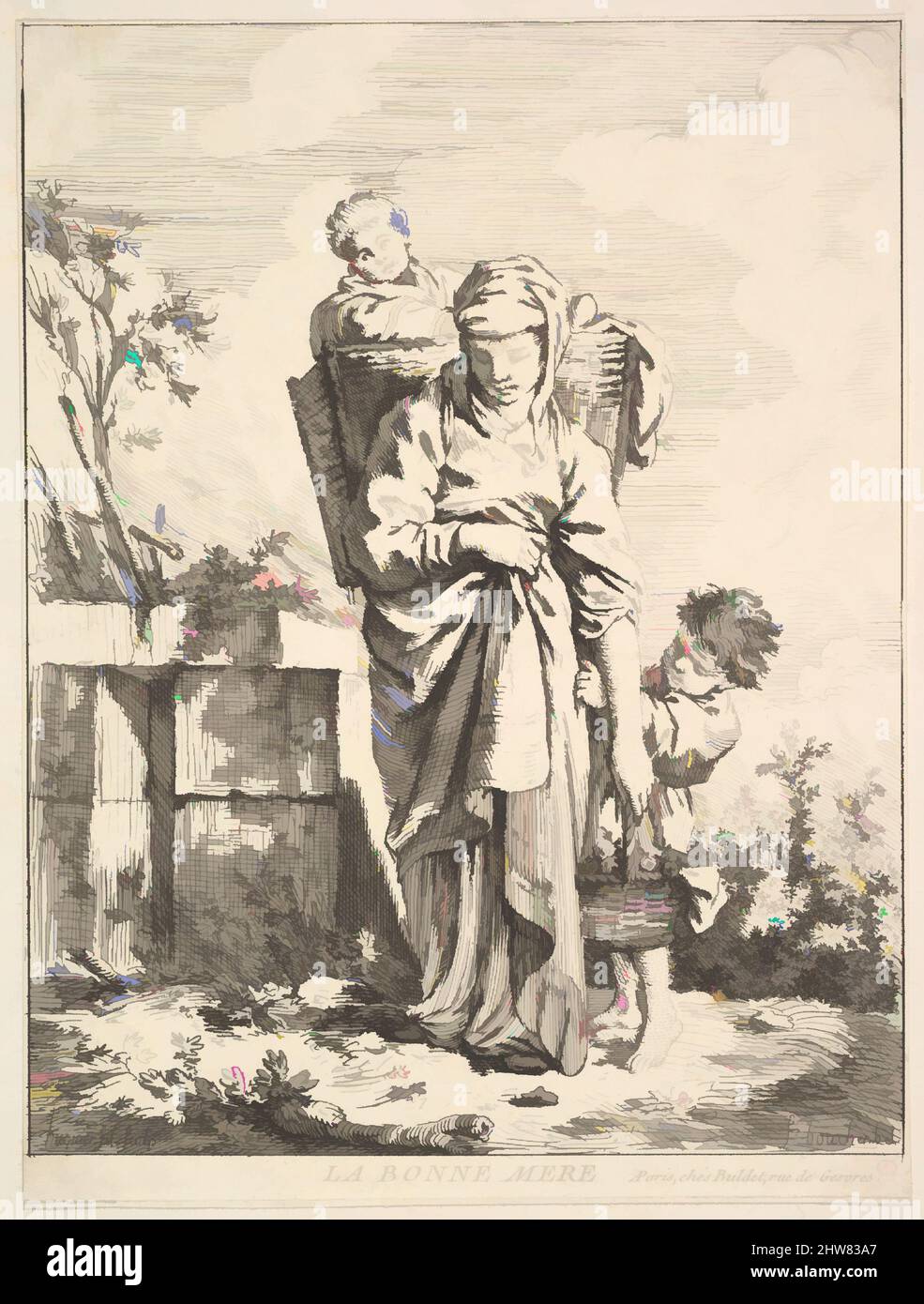 Art inspired by The Good Mother, 18th century, Etching, Sheet (trimmed): 7 1/2 × 5 1/2 in. (19 × 14 cm), Prints, Jacques Gabriel Huquier (French, Paris 1730–1805 Shrewsbury), After François Boucher (French, Paris 1703–1770 Paris, Classic works modernized by Artotop with a splash of modernity. Shapes, color and value, eye-catching visual impact on art. Emotions through freedom of artworks in a contemporary way. A timeless message pursuing a wildly creative new direction. Artists turning to the digital medium and creating the Artotop NFT Stock Photo
