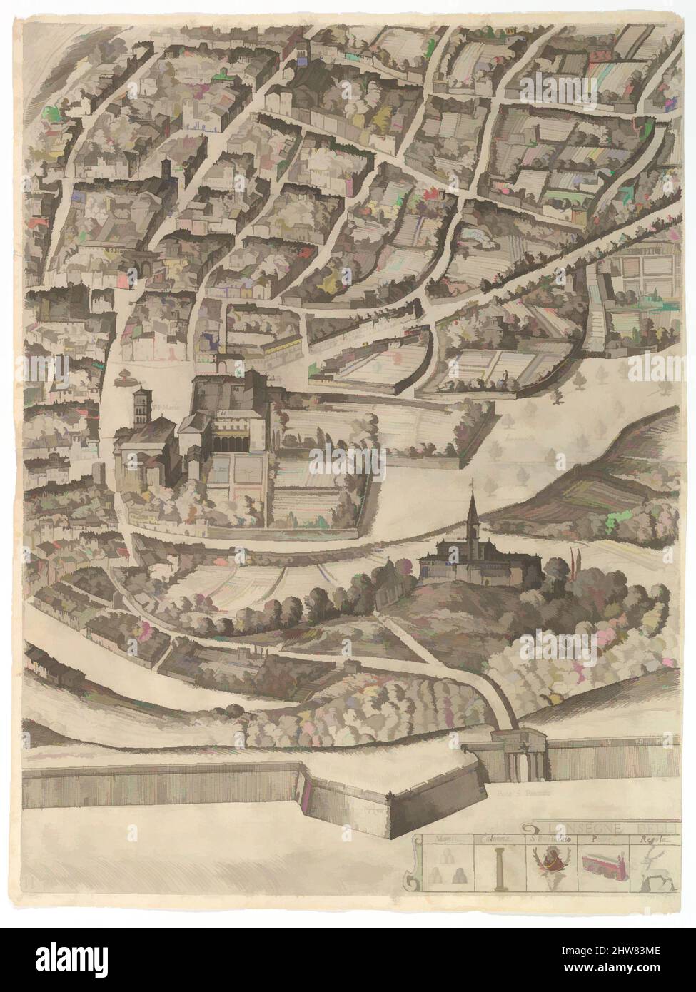 Art inspired by Plan of the City of Rome. Part 11 with the San Pancrazio (left bank), 1645, Etching with some engraving, undescribed state., Sheet: 21 13/16 x 16 5/16 in. (55.4 x 41.5 cm), Prints, Antonio Tempesta (Italian, Florence 1555–1630 Rome), Part of the lower half of the map of, Classic works modernized by Artotop with a splash of modernity. Shapes, color and value, eye-catching visual impact on art. Emotions through freedom of artworks in a contemporary way. A timeless message pursuing a wildly creative new direction. Artists turning to the digital medium and creating the Artotop NFT Stock Photo