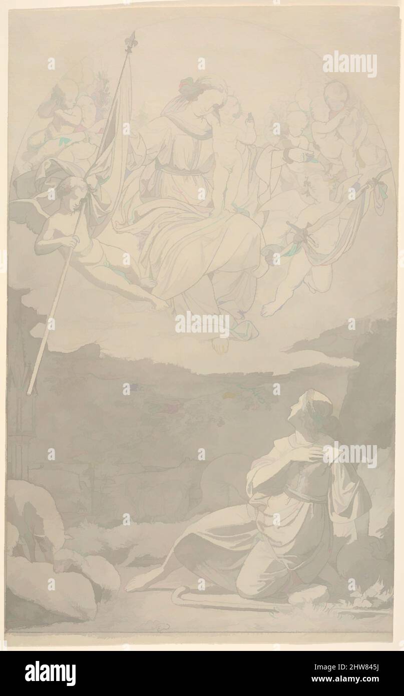 Art inspired by The Vision of Joan of Arc, late 19th century, Graphite, gray wash; framing line in graphite, Sheet: 13 9/16 × 8 5/16 in. (34.5 × 21.1 cm), Drawings, Eduard Jakob von Steinle (Austrian, Vienna 1810–1886 Frankfurt am Main, Classic works modernized by Artotop with a splash of modernity. Shapes, color and value, eye-catching visual impact on art. Emotions through freedom of artworks in a contemporary way. A timeless message pursuing a wildly creative new direction. Artists turning to the digital medium and creating the Artotop NFT Stock Photo