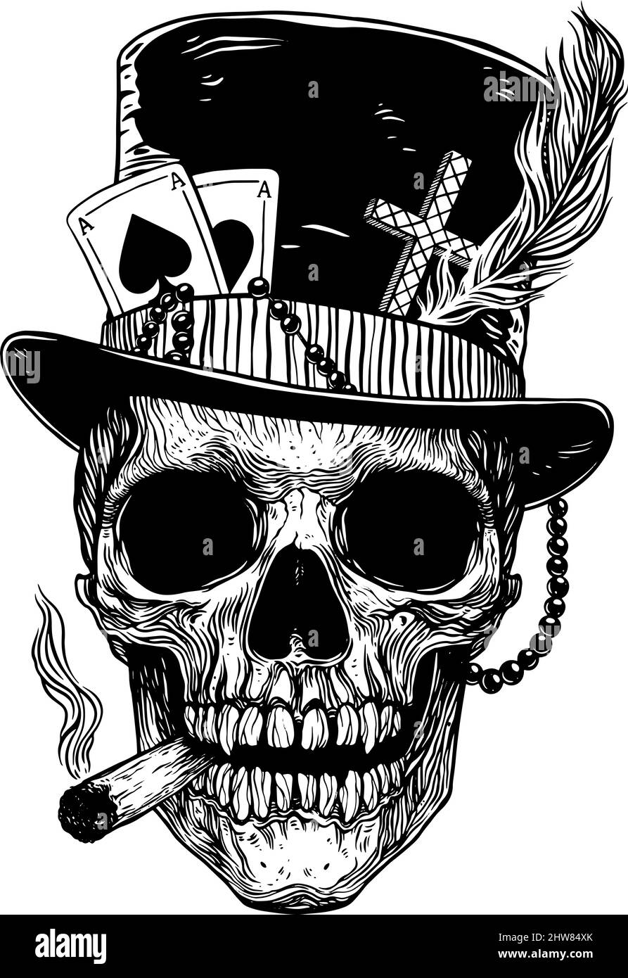 Baron Samedi skull veve Loa Voodoo wedo. Papa Legba. Vector illustration Stock Vector
