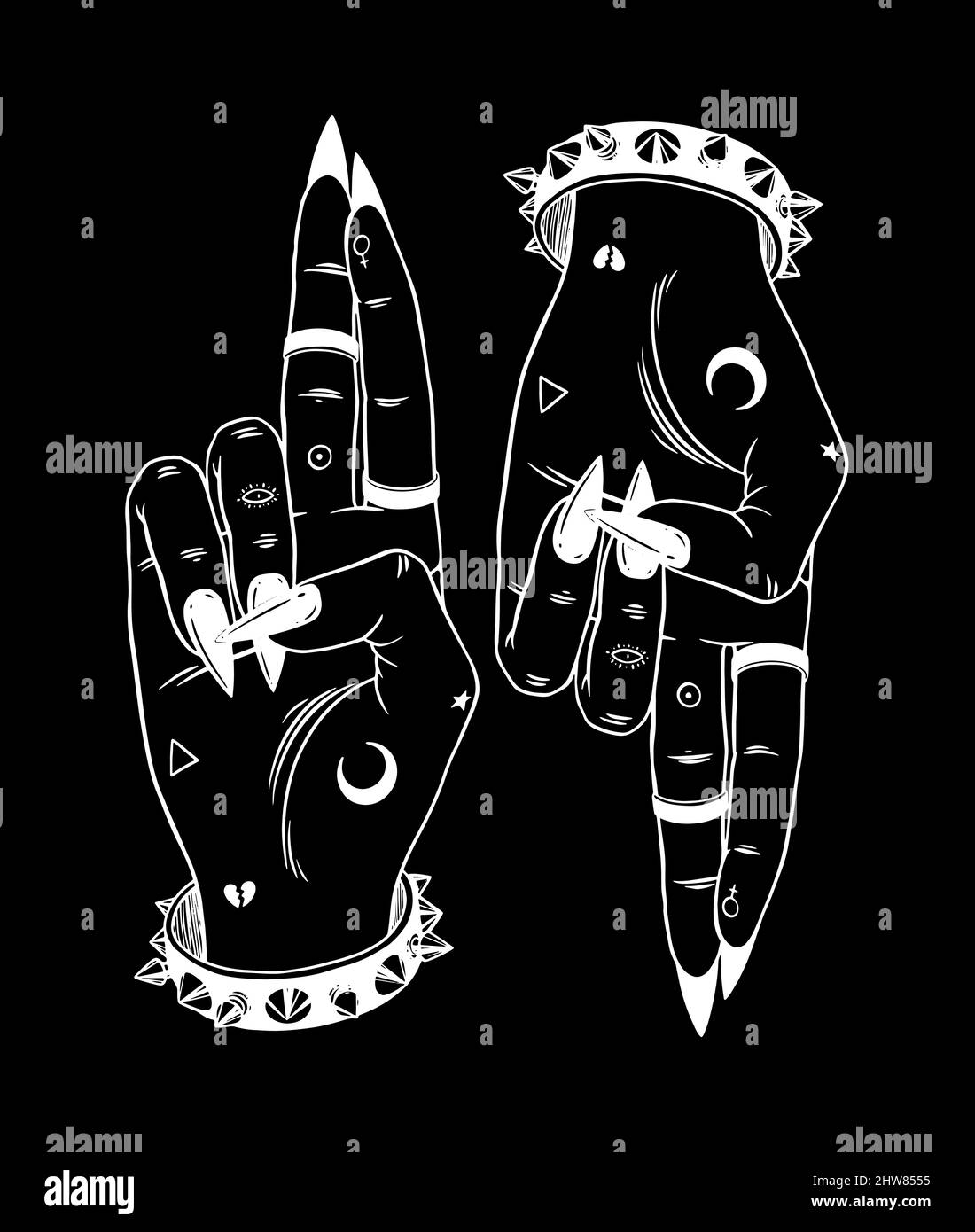 As above so below. Devil's hands | Alchemy Symbol Occult witchy Hermetic | Dark gothic magic art | Satan Lucifer Baphomet Stock Vector