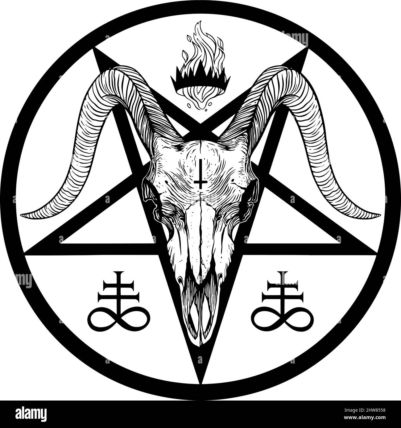 Baphomet pentagram. Goat skull. Vector illustration Stock Vector