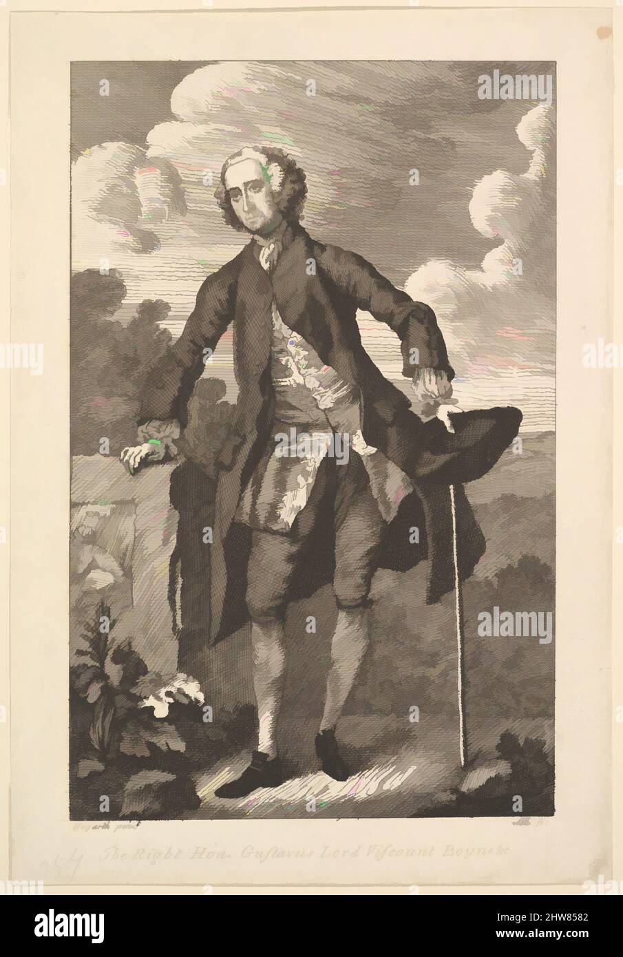 Art inspired by The Right Hon. Gustavus Lord Viscount Boyne &c., 1794 (?), Etching, Sheet: 9 7/16 x 6 7/16 in. (23.9 x 16.4 cm), Prints, After William Hogarth (British, London 1697–1764 London, Classic works modernized by Artotop with a splash of modernity. Shapes, color and value, eye-catching visual impact on art. Emotions through freedom of artworks in a contemporary way. A timeless message pursuing a wildly creative new direction. Artists turning to the digital medium and creating the Artotop NFT Stock Photo