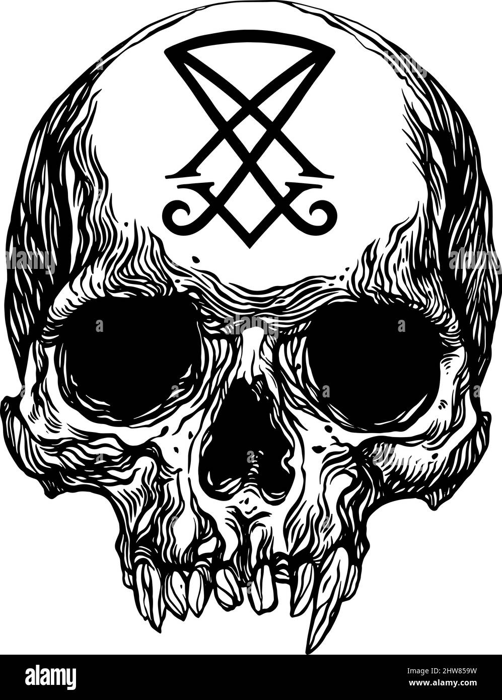 Human skull. Sigil of Lucifer. Vector illustration Stock Vector