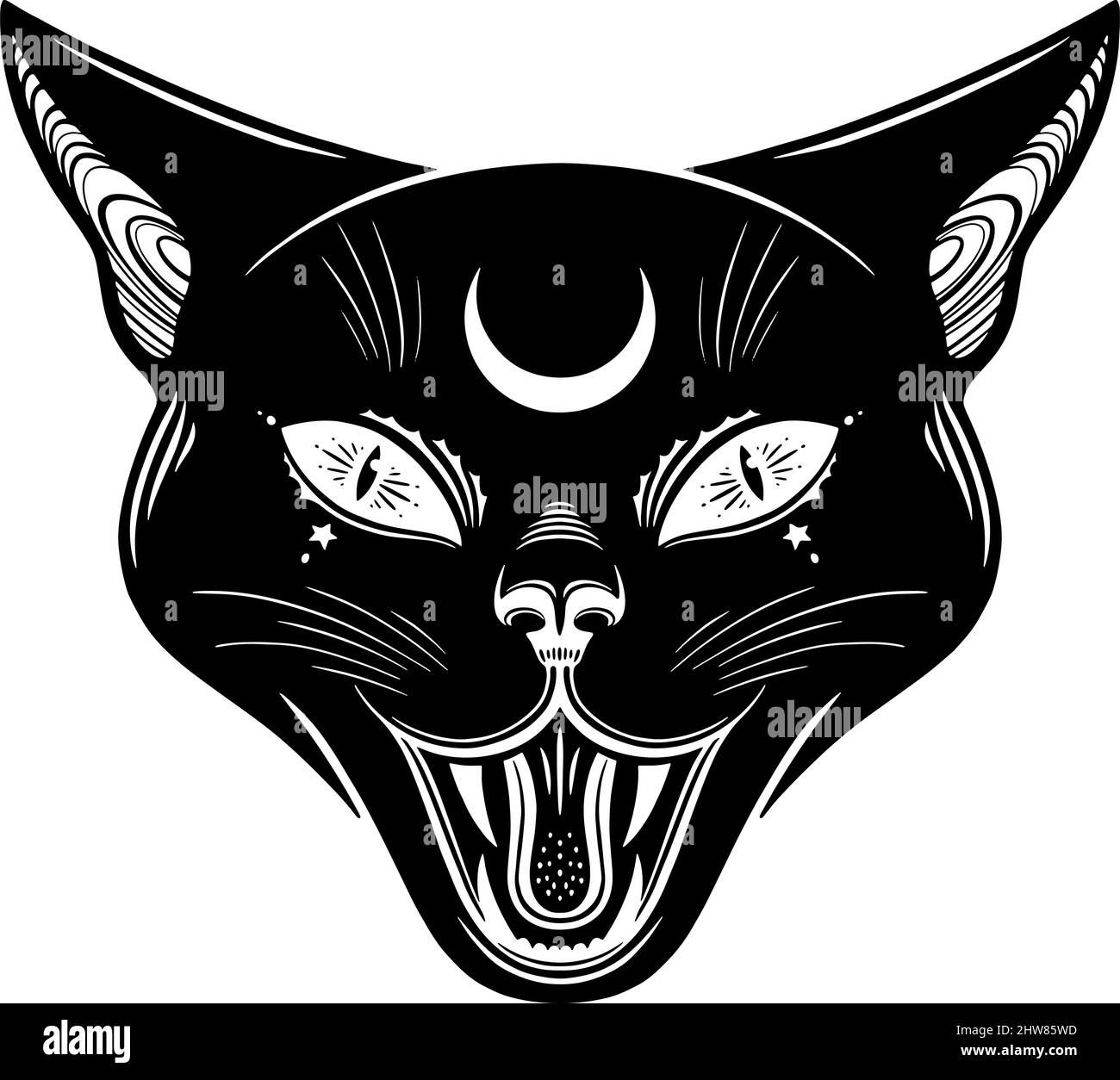Angry Black witches cat. Happy Halloween Stock Vector