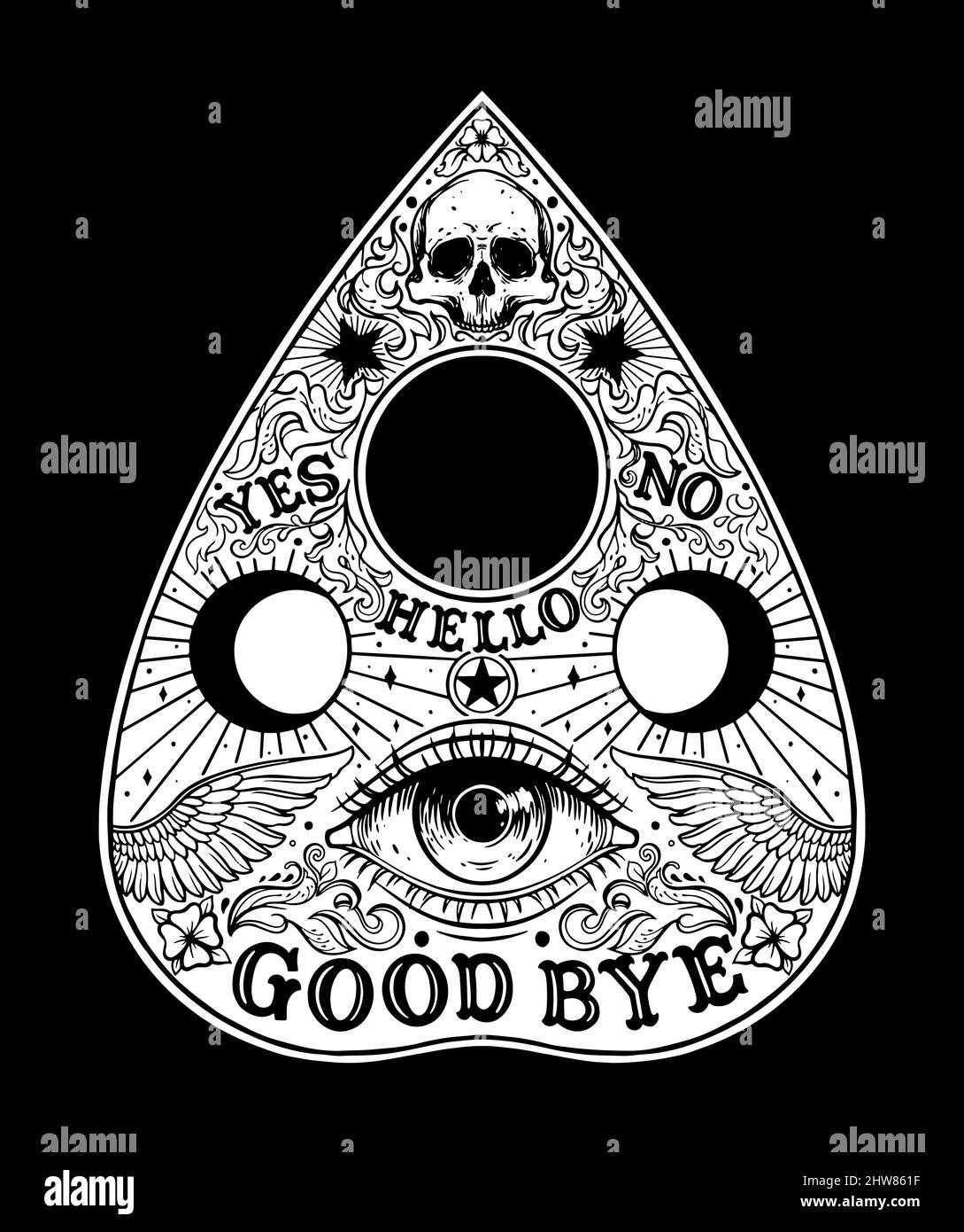 Ouija Planchette Board graphic illustration Stock Vector