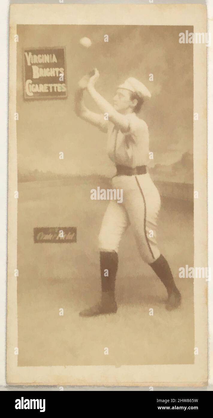 Art inspired by Center Field, from the Girl Baseball Players series (N48, Type 2) for Virginia Brights Cigarettes, 1886, Albumen photograph, Sheet: 2 3/4 x 1 3/8 in. (7 x 3.5 cm), Trade cards from the 'Girl Baseball Players' series (N48), issued in 1886 by Allen & Ginter to promote, Classic works modernized by Artotop with a splash of modernity. Shapes, color and value, eye-catching visual impact on art. Emotions through freedom of artworks in a contemporary way. A timeless message pursuing a wildly creative new direction. Artists turning to the digital medium and creating the Artotop NFT Stock Photo