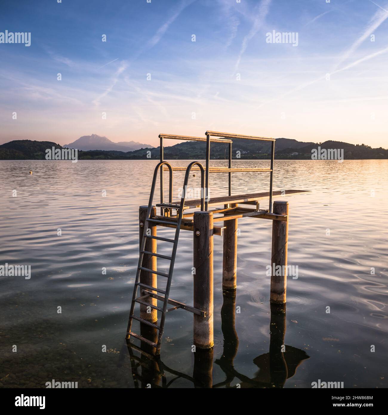 Diving board. Autumn Lake Stock Photo Alamy