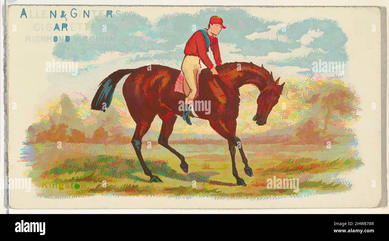 Art inspired by Kingston, from The World's Racers series (N32) for Allen & Ginter Cigarettes, 1888, Commercial color lithograph, Sheet: 1 1/2 x 2 3/4 in. (3.8 x 7 cm), Trade cards from the 'The World's Racers' series (N32), issued in 1888 in a set of 50 cards to promote Allen & Ginter, Classic works modernized by Artotop with a splash of modernity. Shapes, color and value, eye-catching visual impact on art. Emotions through freedom of artworks in a contemporary way. A timeless message pursuing a wildly creative new direction. Artists turning to the digital medium and creating the Artotop NFT Stock Photo