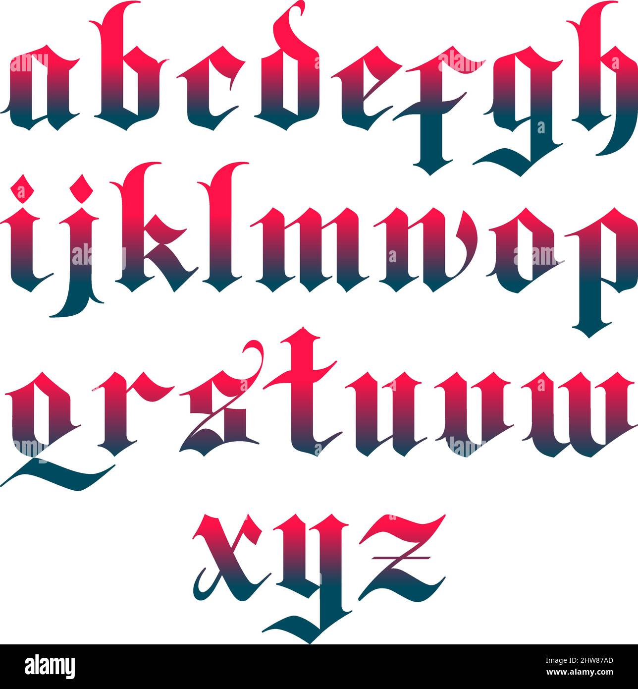 blackletter gothic vector font. lowercase letters Stock Vector